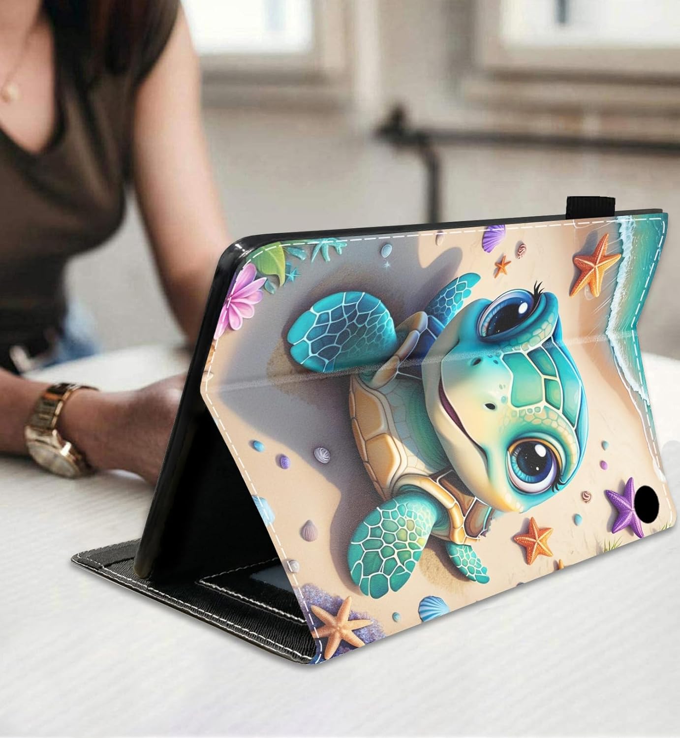 Case for All-New Amazon Fire HD 10 & HD 10 Plus Tablet 10.1" (13th/11th Generation, 2023/2021 Release), Slim PU Leather Stand Cover with Auto Wake/Sleep, Cute Baby Sea Turtle
