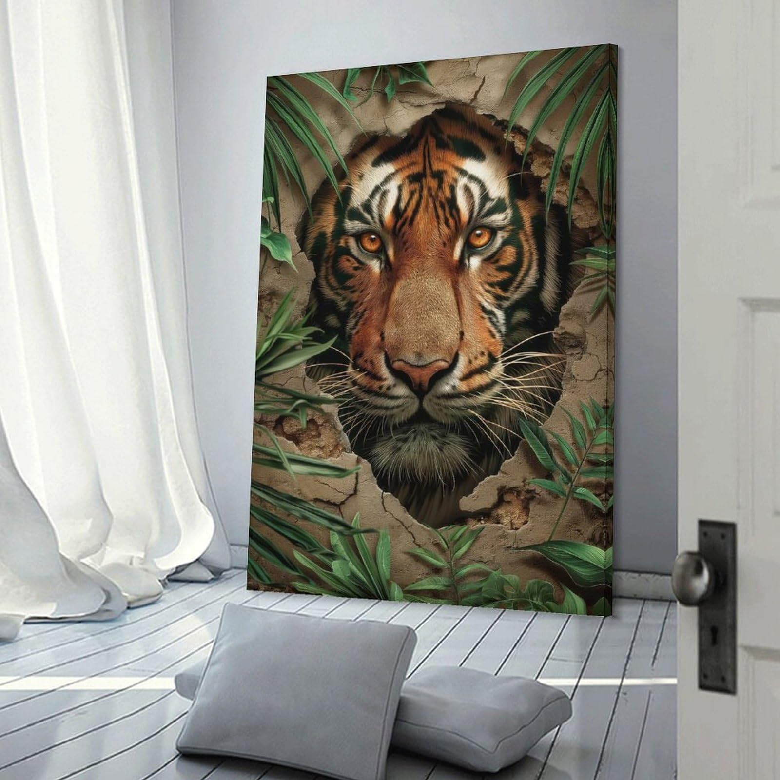 Junmoney Home Decor Wall Art Tiger in The Wall, 20x30inch(50x75cm), for New Homes, Bedrooms Or Workspaces, Home Decor Gift with Stylish Appeal