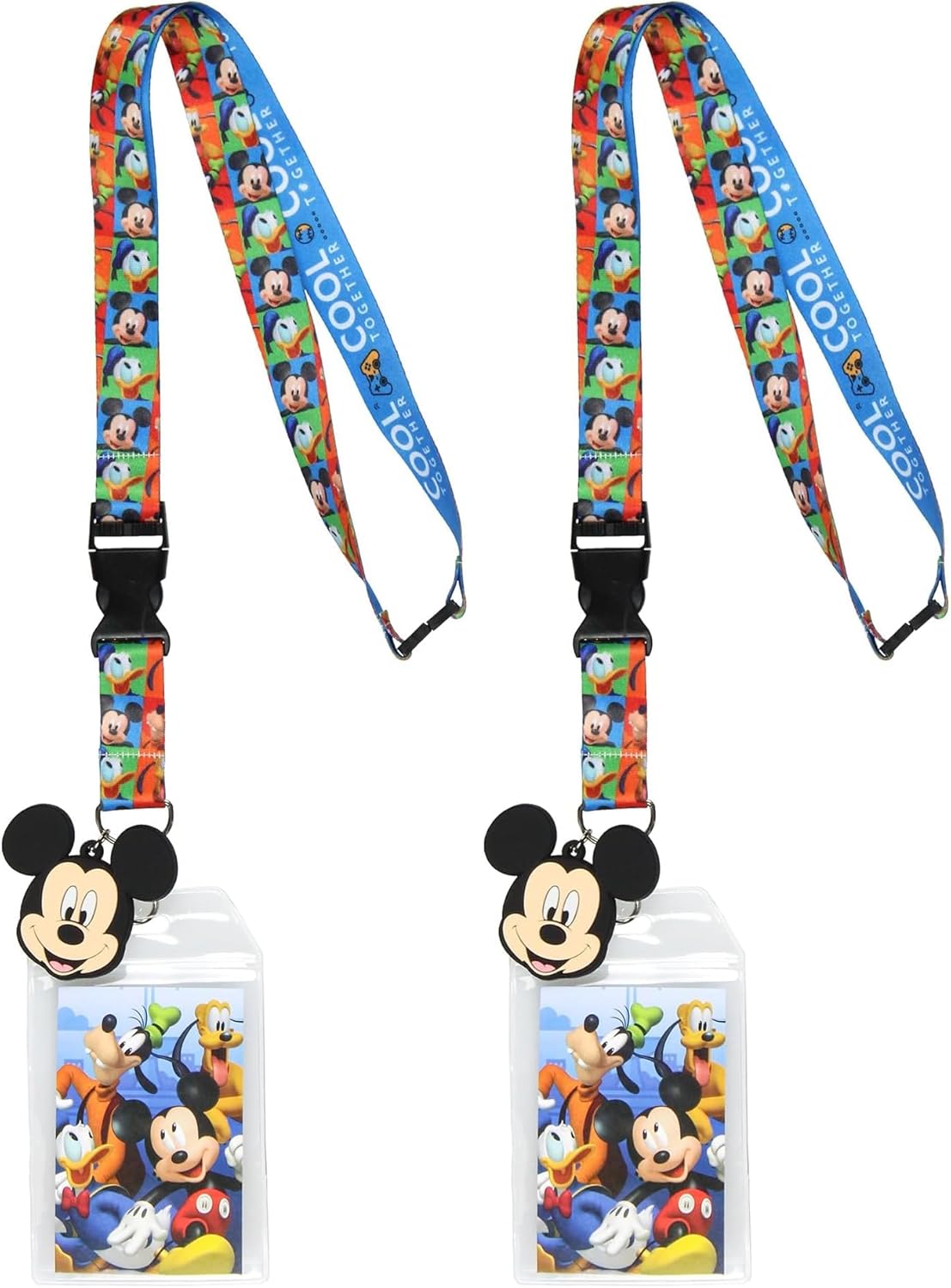 Disney Mickey and Friends The Cool Crew Detachable Lanyard with ID Badge Holder and 2" Rubber Mickey Charm (Pack of 2)