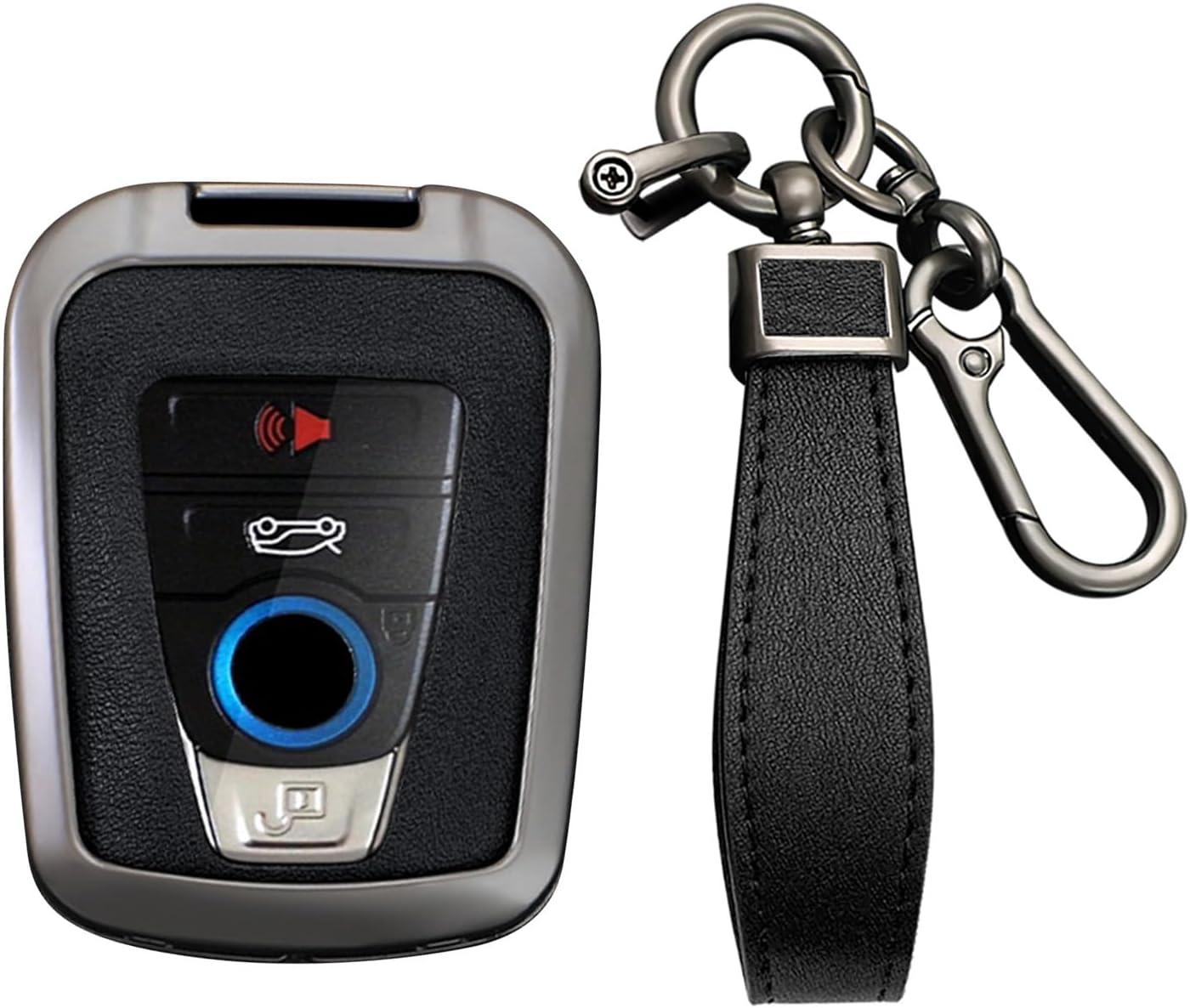 KUNIO Leather Metal Car Key Fob Cover Case Fit for BMW I3 I8 2014-2022 Key Fob Shell Protetcor with USA Flag Keychain Accessories 4 Button B Gun Black
