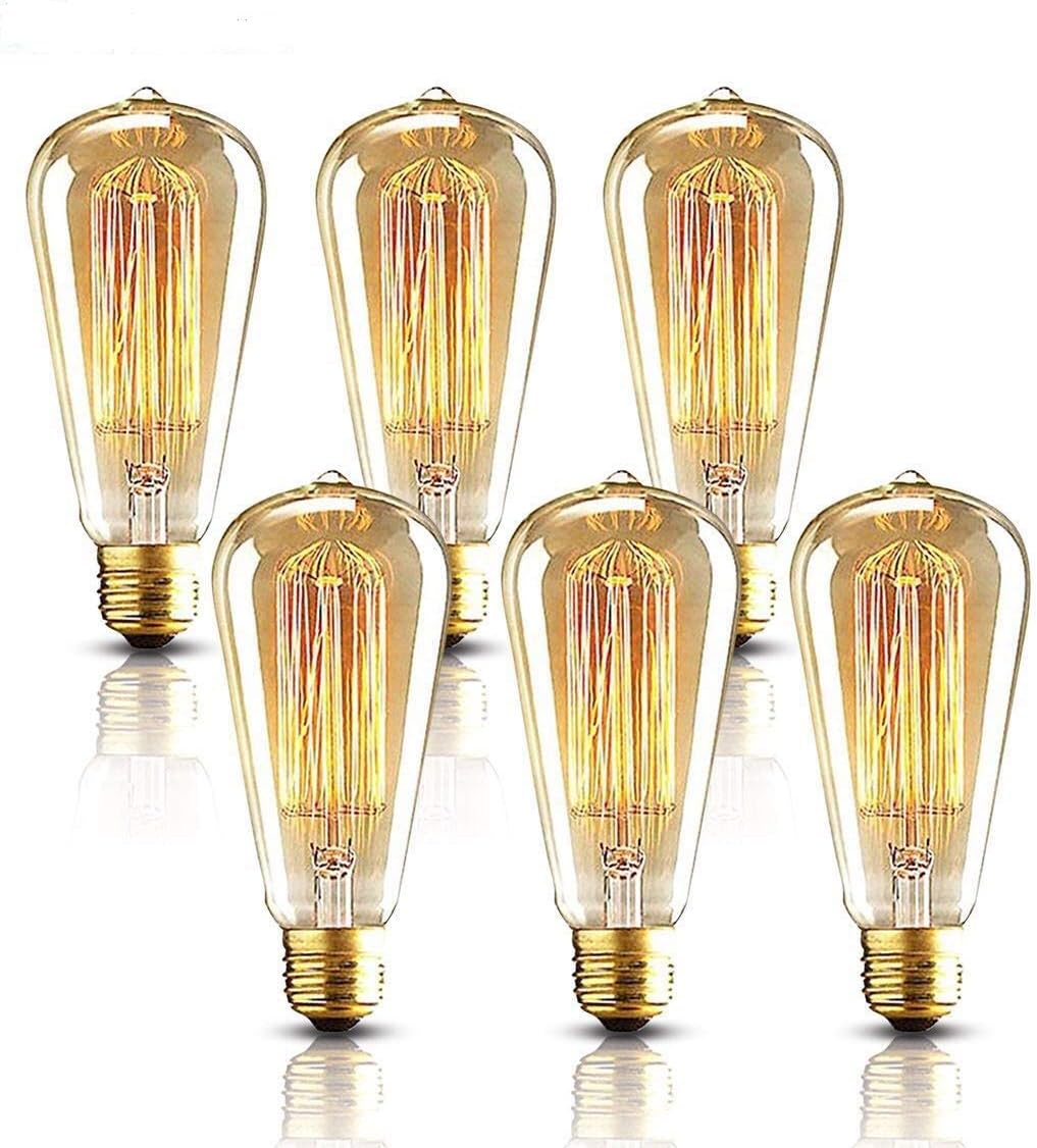 Senbao Edison Bulbs-Vintage Light Bulb 40W-E27 Edison Style Squirrel cage Filament Dimmable Glass Antique Lamp Romantic Cafe Light Filament 6 Pack