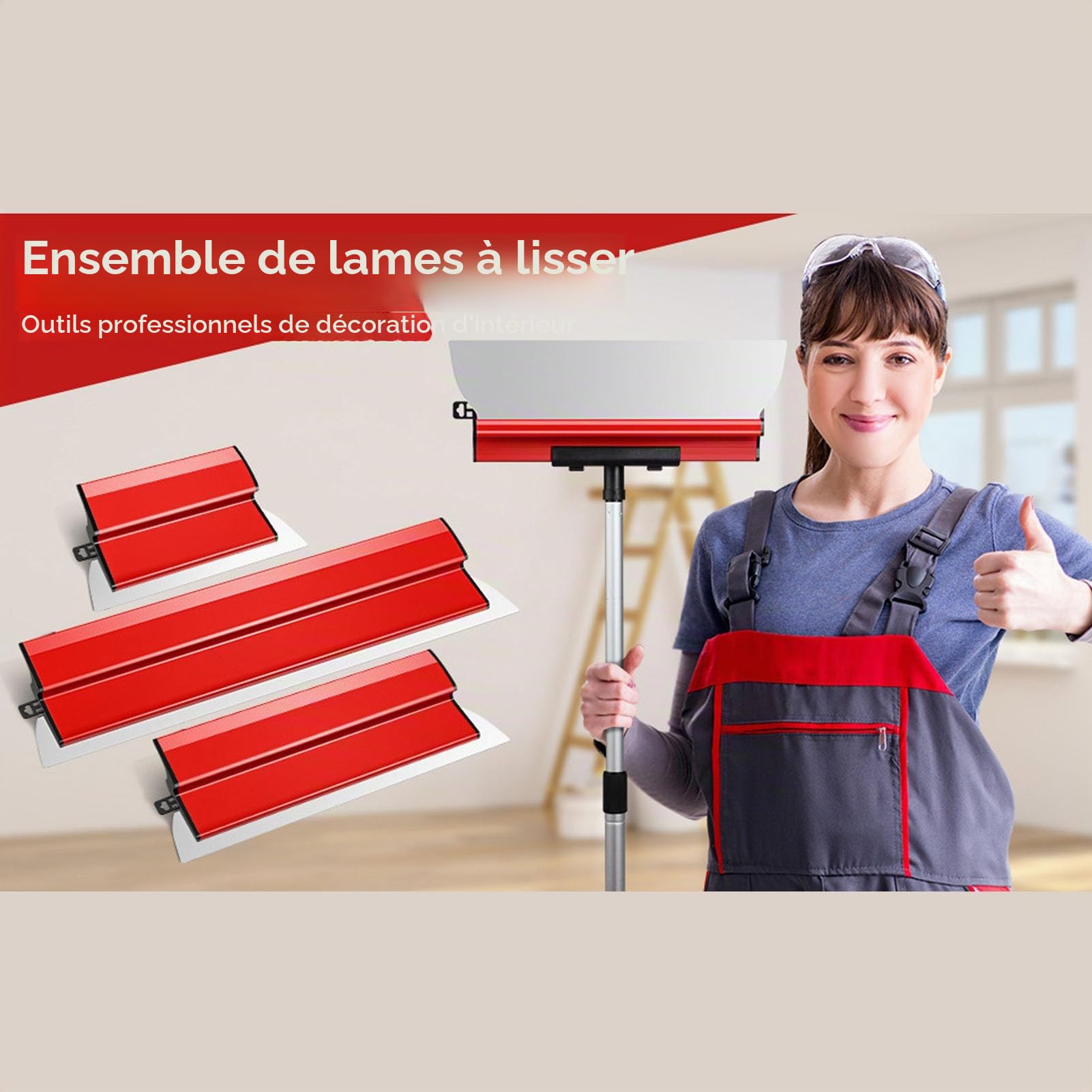 Ensemble de lames d'écrémage pour cloisons sèches, 9.84in 15.75in 23.62in Lames d'écrémage Poignée ergonomique Lames remplaçables Outils d'écrémage pour cloisons sèches