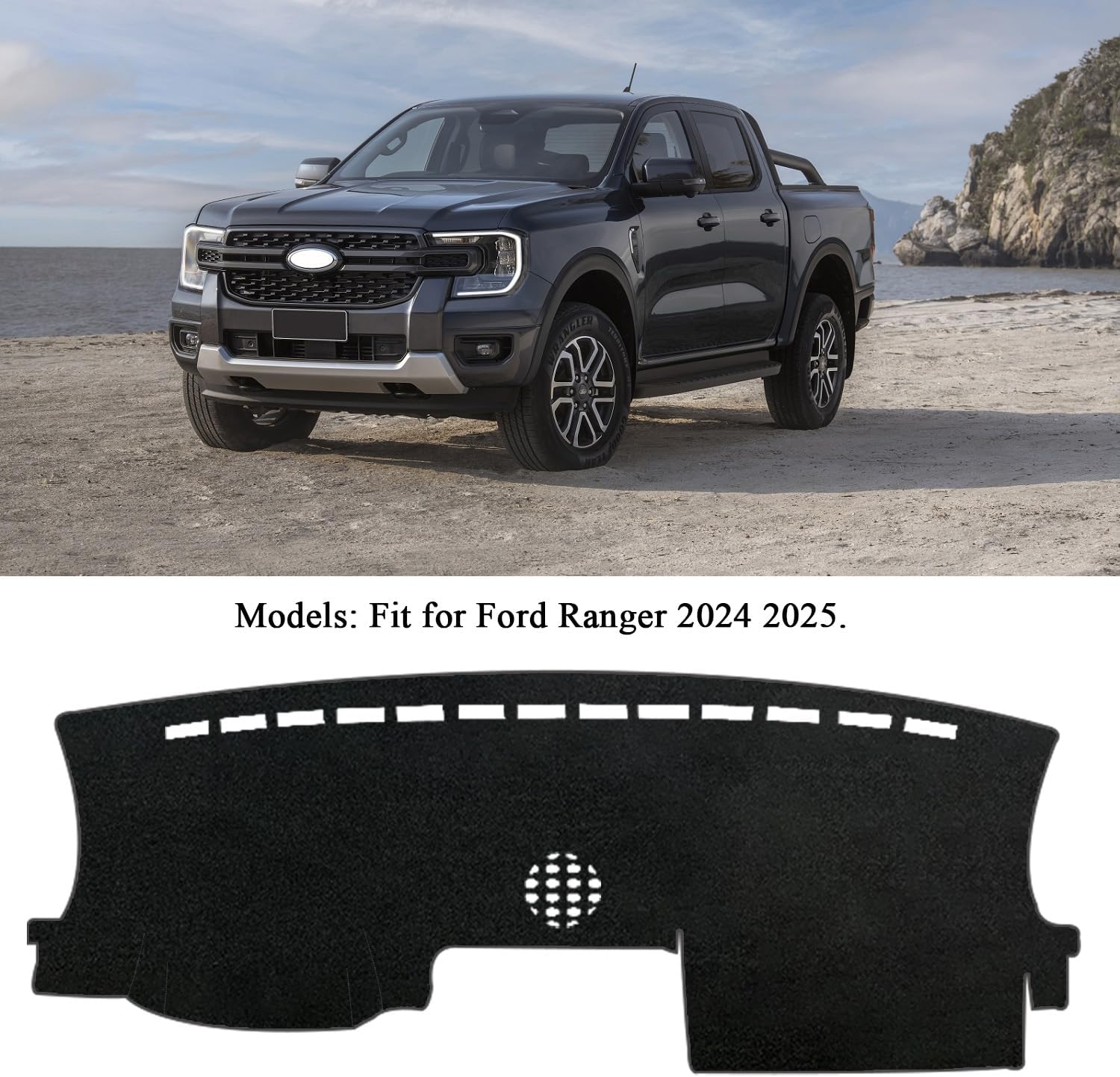 Rifoda Dash Board Cover Fit for Ford Ranger 2024 2025 Dashboard Cover Mat Non-Slip Pad Carpet Sunshield Protector (Red Edge)