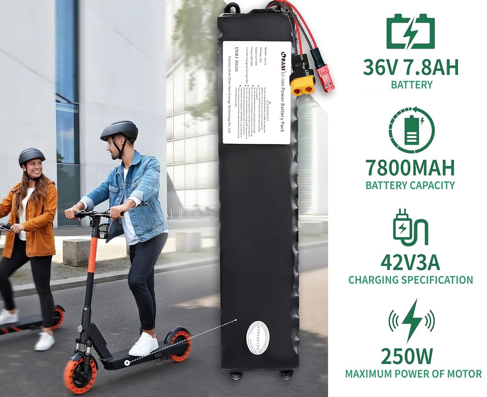 Ebike Batterie 36V vélo électrique Scooter 36V, 7800mAh Without Charger 7.8Ah 10S3P Scooter Battery Replacement Accessories 280.8Wh pour 50W 100W 200W 350W 500W Moteu