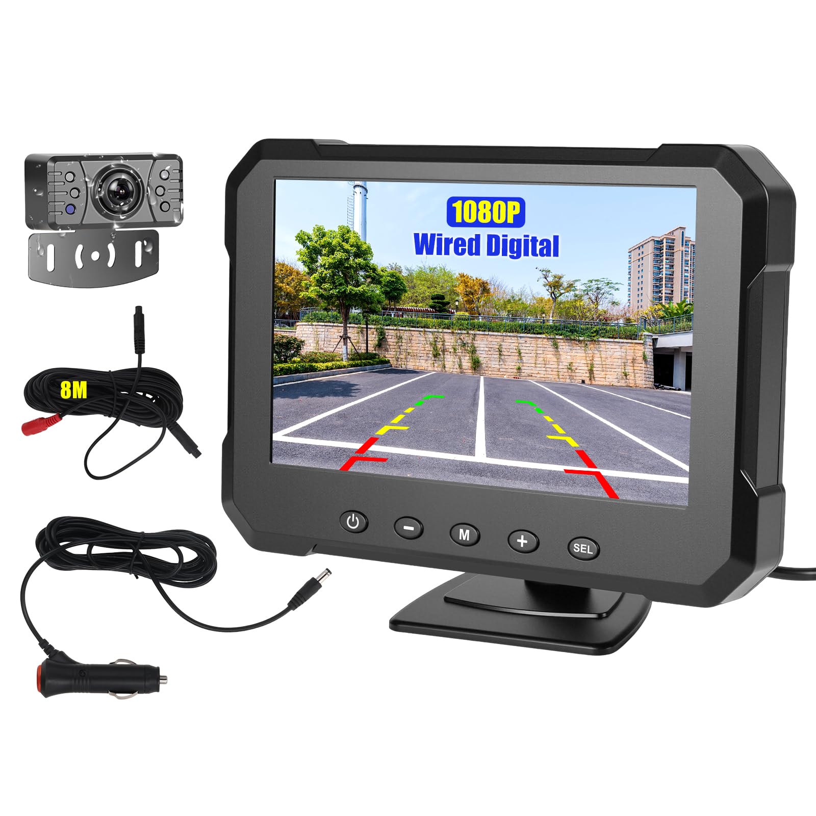OiLiehu Kit Caméra de recul Filaire Système, Moniteur HD 1080P de 5 Pouces pour Camera Voiture, Caméra de Vision Nocturne Étanche IP68, avec Câble d'extension de 26,2 Pieds, Ligne Auxiliaire Inversée