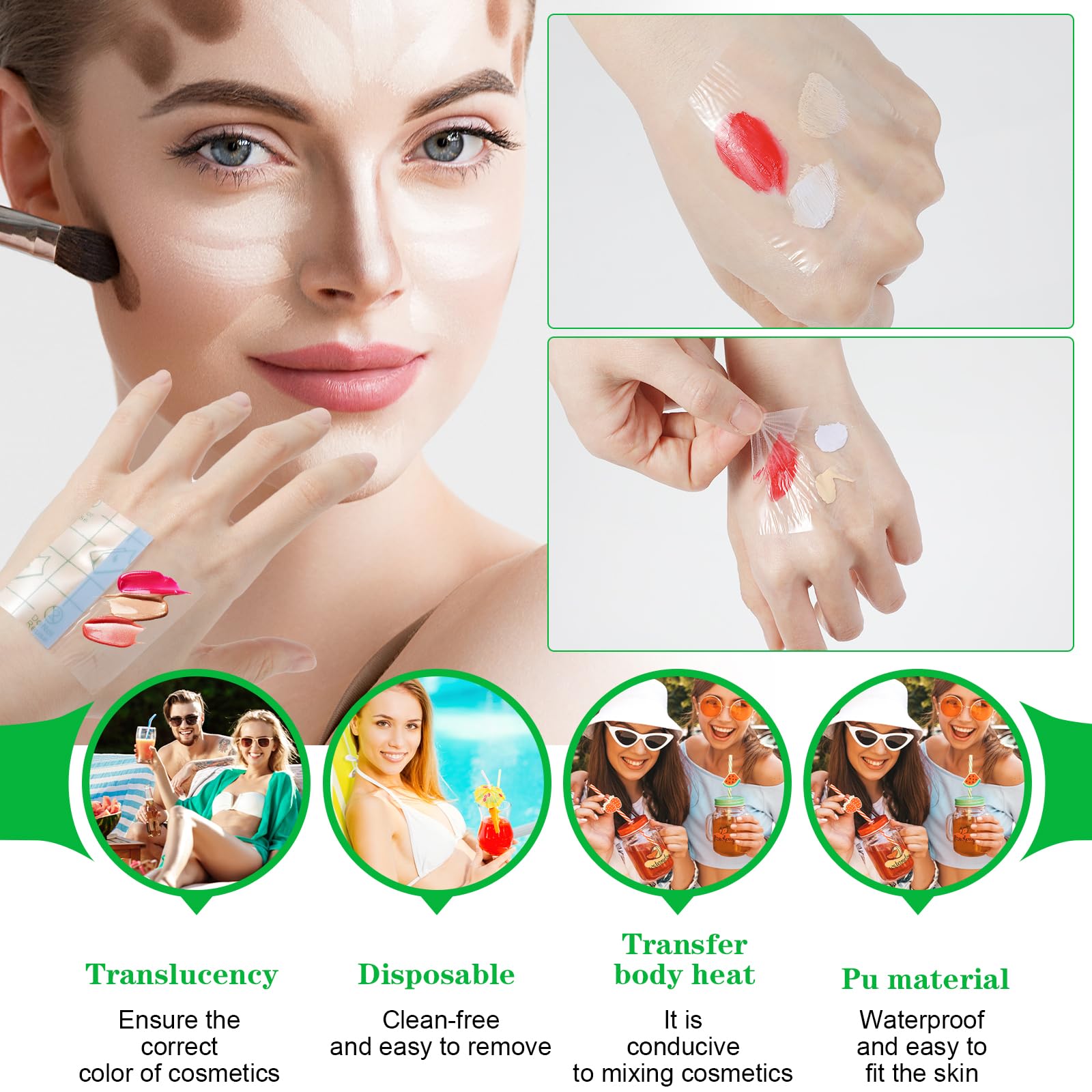 Paleta de mano de maquillaje de 100 piezas, paleta de mezcla de maquillaje de un solo uso, paleta de mezcla de maquillaje profesional, imprescindible, desechable, transparente, impermeable, 4