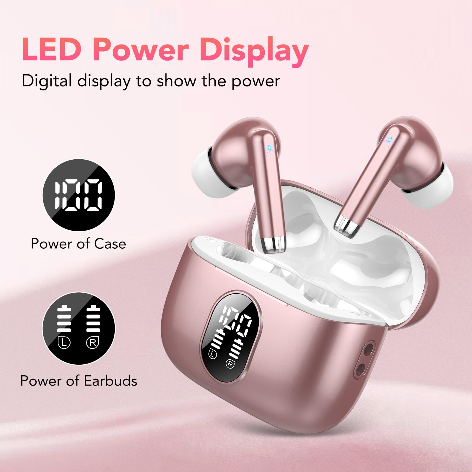 Cuffie Bluetooth, Auricolari Bluetooth 5.4 con 4 HD ENC Cancellazione Rumore Mic, 40 Ore Cuffie Wireless in Ear, Cuffiette Bluetooth con 3D HiFi Stereo, Cuffie Senza Fili IP7 Impermeabili/Display LED