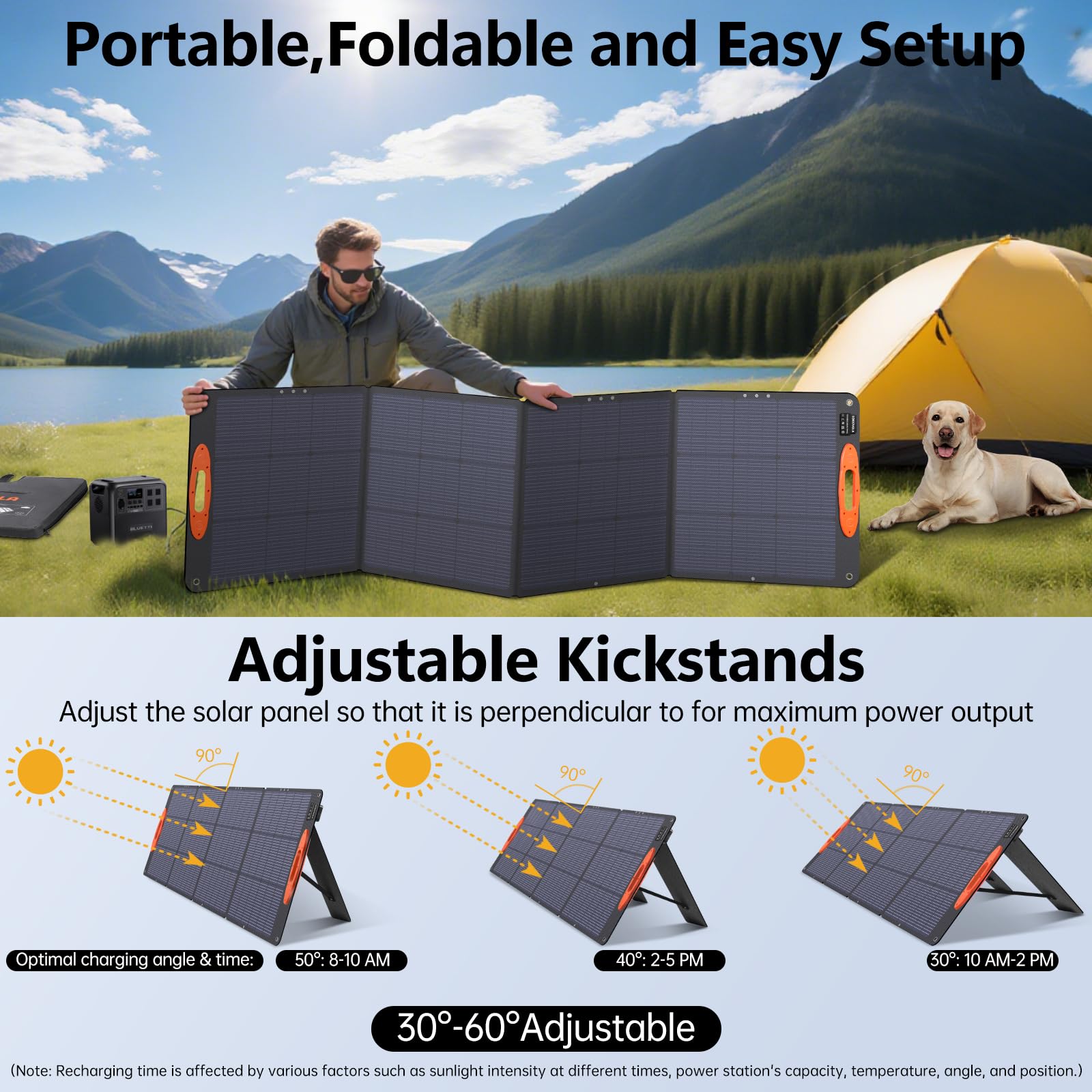 SOKIOVOLA Panel solar portátil N-Type 16BB 220W, IP68 impermeable 18 V, panel solar plegable de alta eficiencia del 25 % de eficiencia al aire libre, camping RV