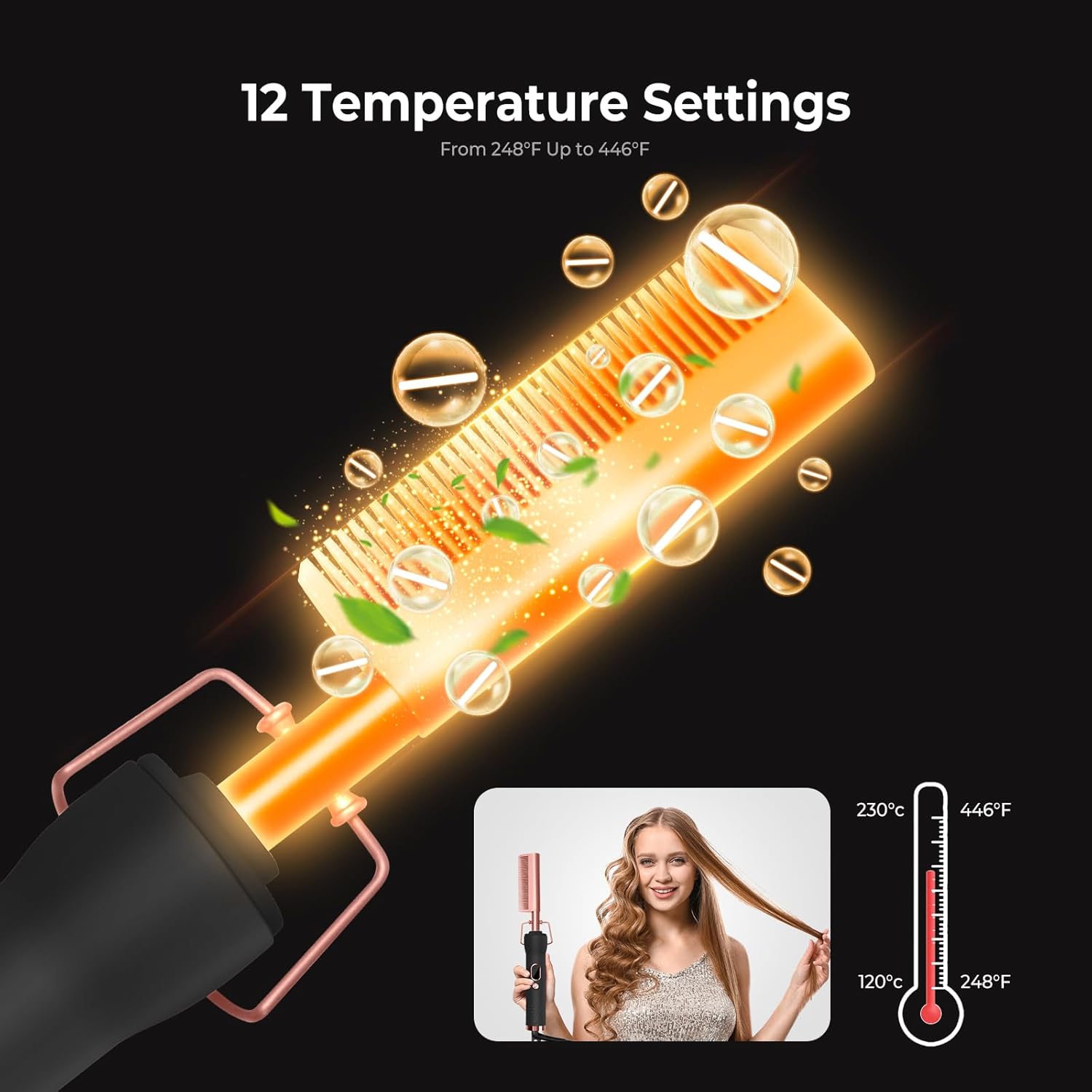 Hot Comb,Electric Hot Comb for Wigs Human Hair with 12 Temp Settings,110-240V Straightening Comb for Black Hair,Heating Up to 450°F Pressing Combs - Image 6