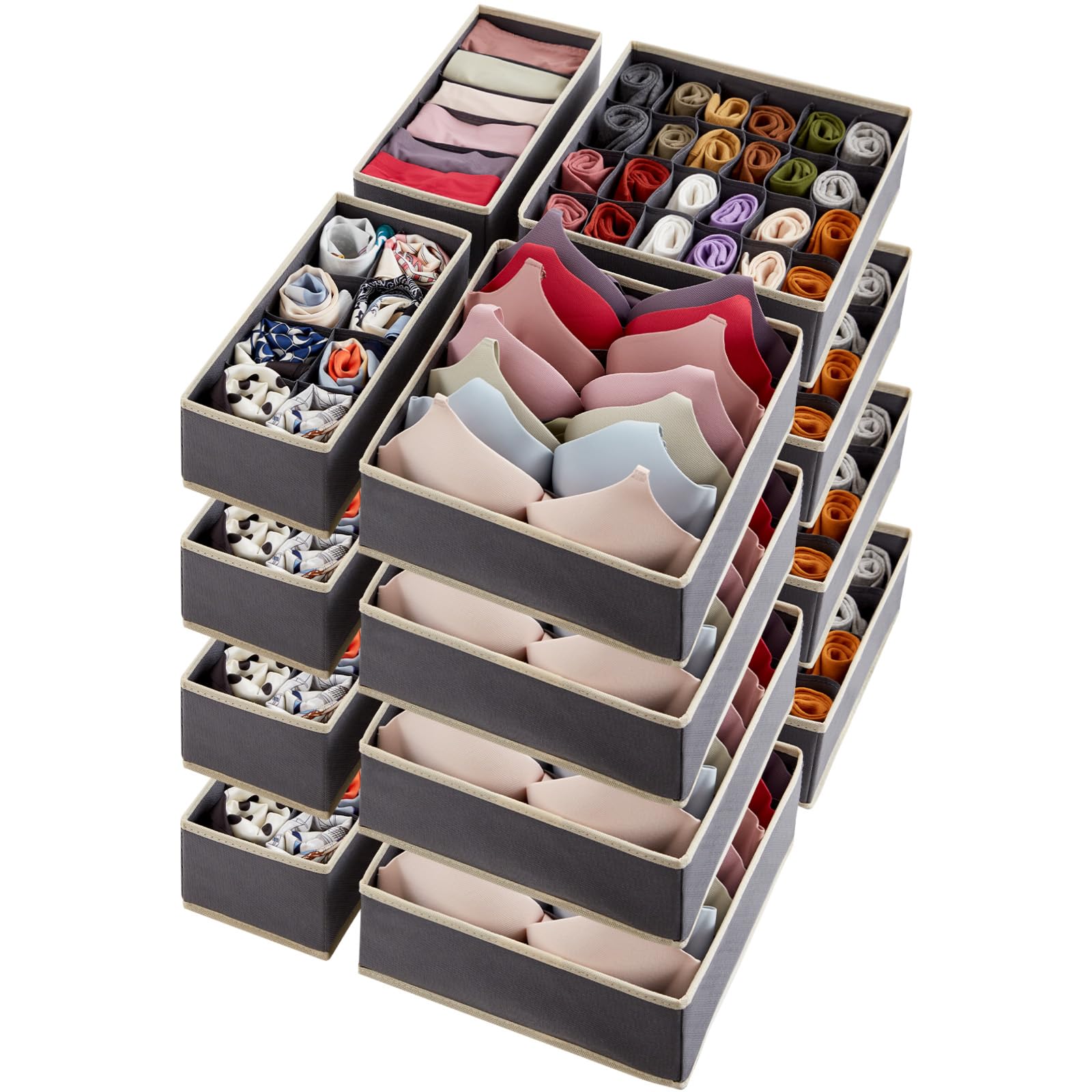 Lifewit 16 Stücke Schubladen Organizer Unterwäsche mit 4 Größen, Faltbar | Kommode Organizer für Dessous BH Socken Kleidung, Kleiderschrank Schrank Schubladen Teiler, Underwear Aufbewahrung, Grau