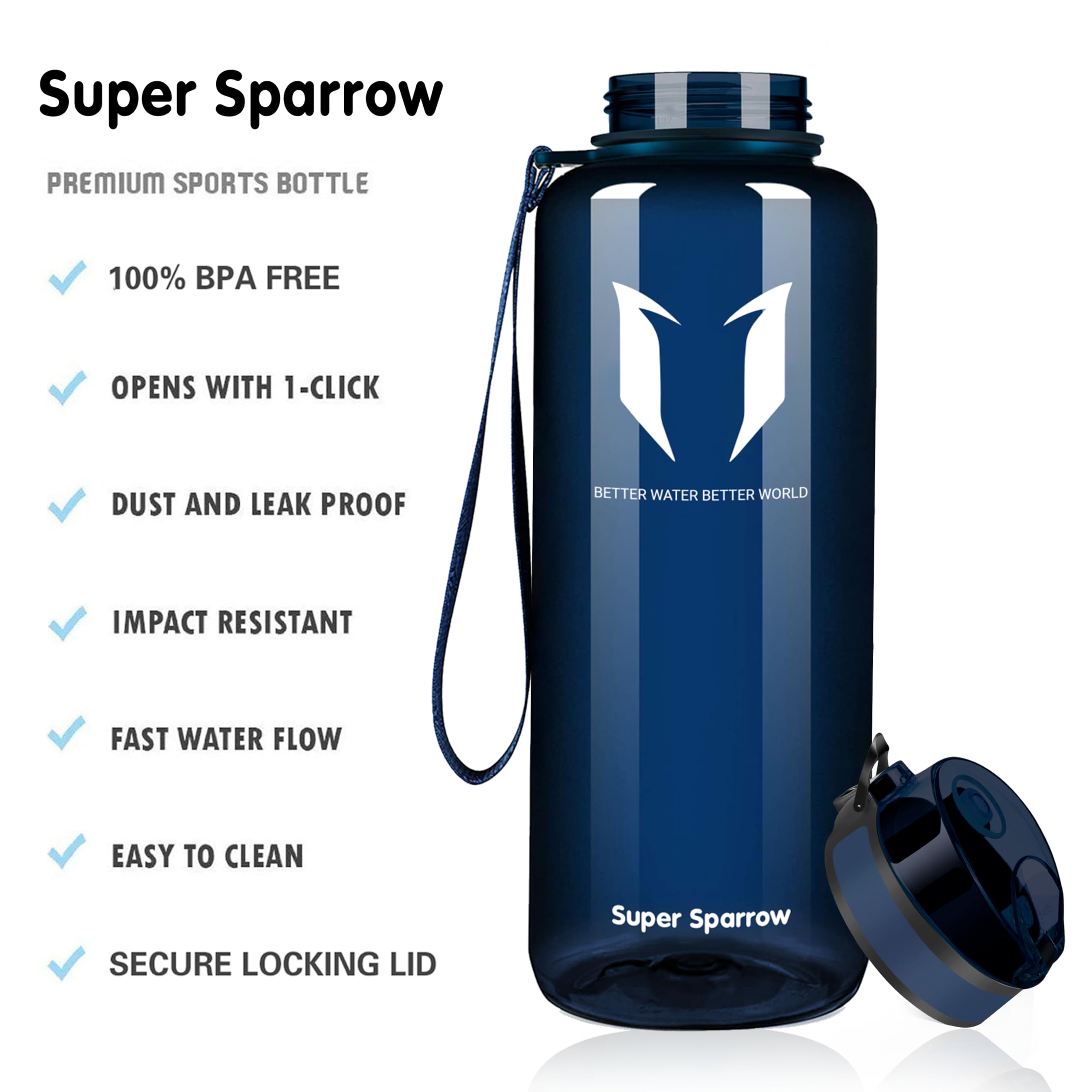 Super Sparrow Borraccia Sportiva & Bottiglia Bambini Senza Perdite - 1.5L Bottiglia Acqua Riutilizzabile di Grande Capacità - Senza BPA