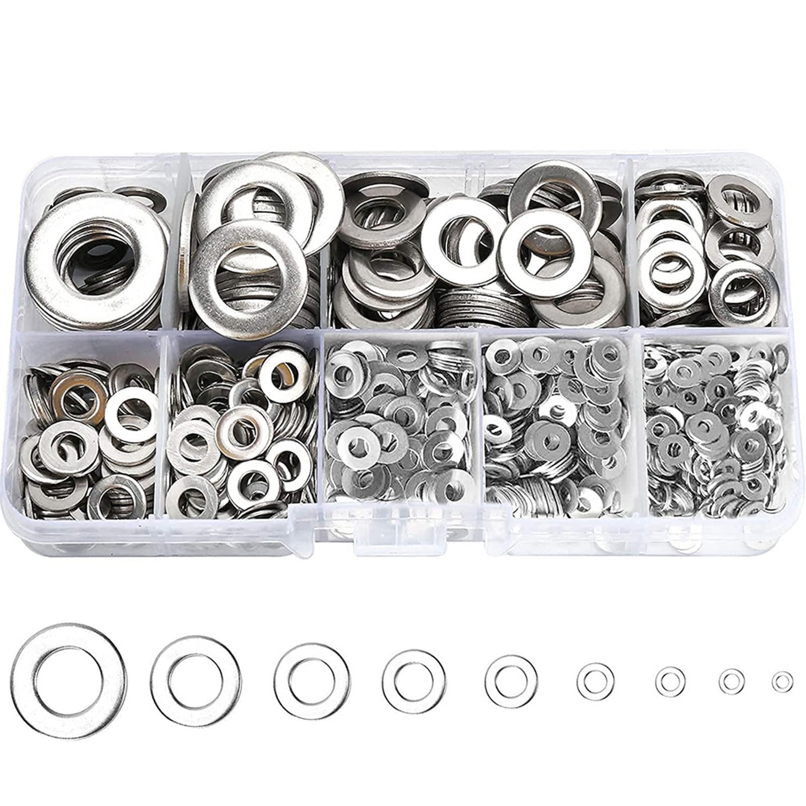 Tsophreniq Multicolor 800Pcs Sturdy Stainless Steel Flat Washers Assortment Multiple Size Washer Set Portable For Screws And Bolts Daily Use Plumbing Washers