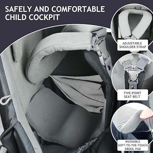 Miniatura 3 de WIPHA Mochila portadora de bebé de senderismo, mochila portabebés con toldo solar, mochila de senderismo segura y ligera para niños pequeños con