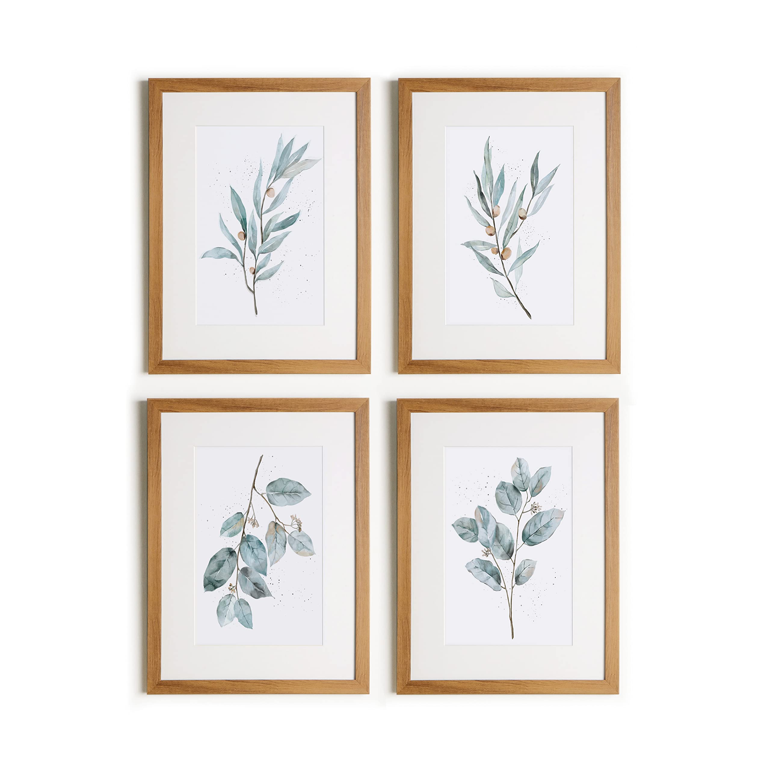 Framed Plant Print Wall Art - Grey Blue Framed Plant Pictures Print, Botanical Eucalyptus Leaf Wall Decor, Botanical Wall Framed Art, 12x16 x4
