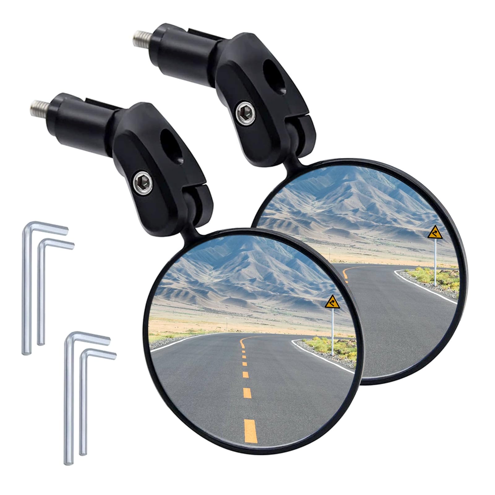 Ruikdly 2 Pcs Bike Mirror, Bicycle Mirror for Handlebars 17.4-22 mm, HD 360° Rotatable Safe Bicycle Rear View Mirror, Shockproof for Mountain Road Bike Scooter Motocycle