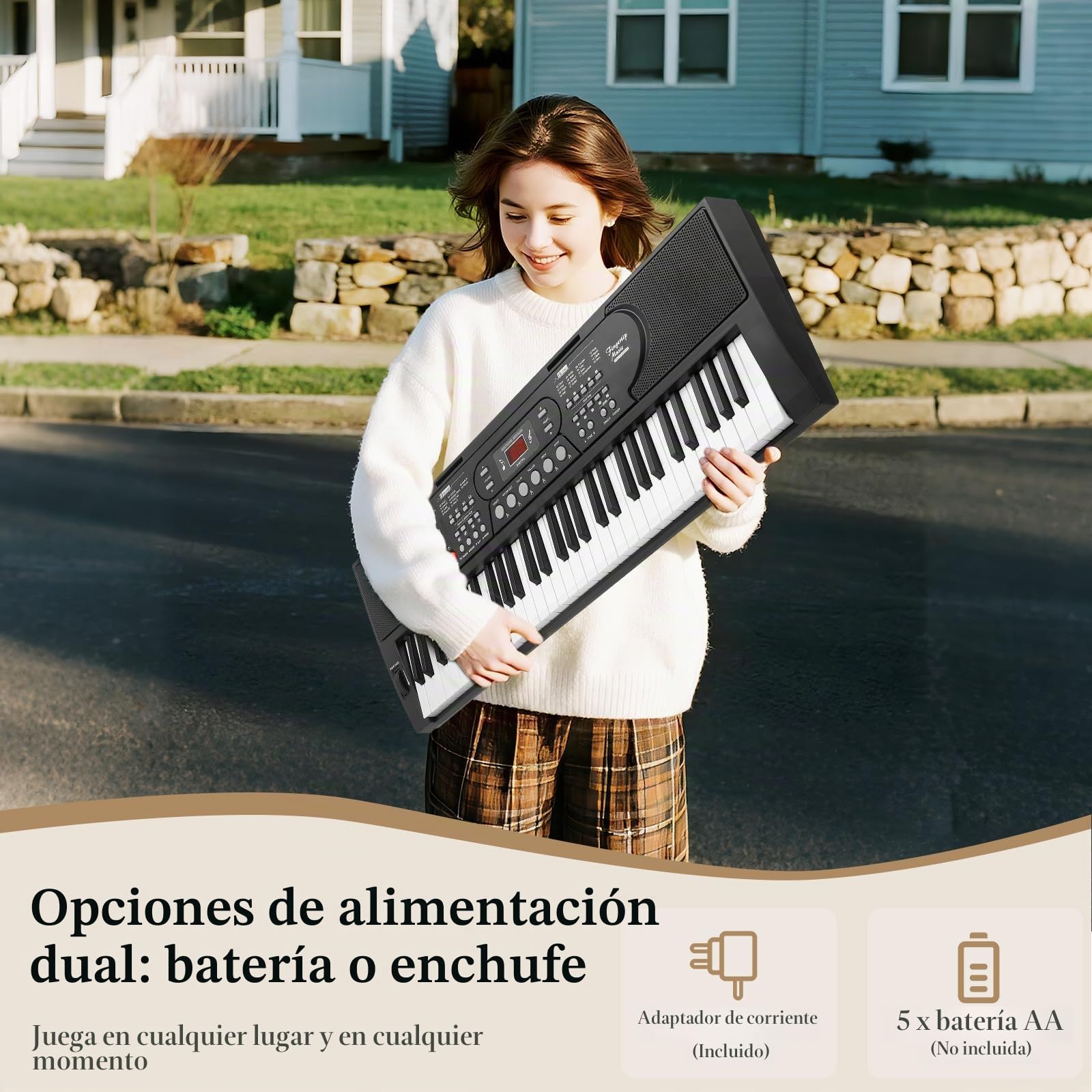 61 Teclado Piano Eléctrico para, el instrumento de piano electrónico portátil para principiantes con micrófono, pegatinas para notas Ligero y portátil, adecuado para viajes o la escuela.