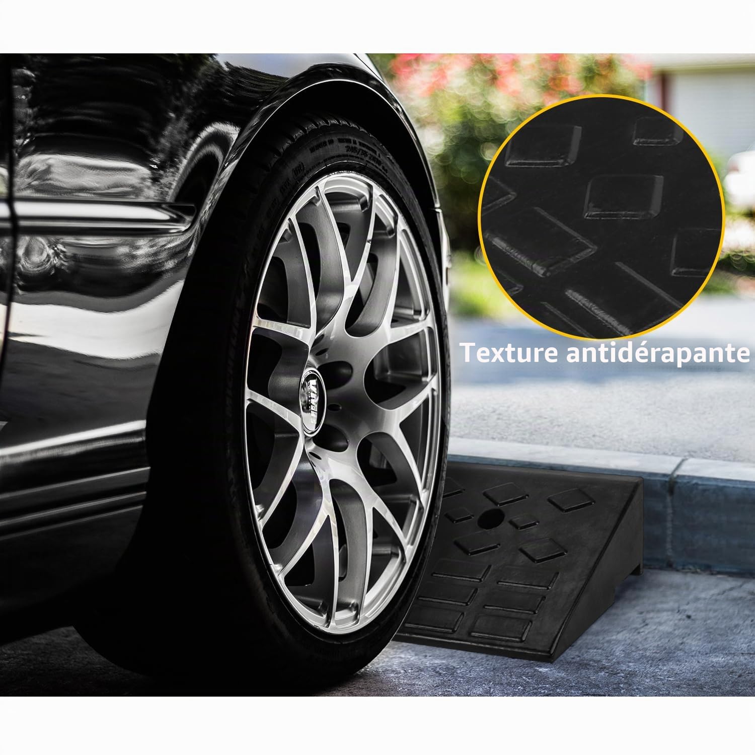 MYOYAY Rampe d'accès en caoutchouc - 10 cm - Avec kit de fixation - Pour voiture, fauteuil roulant, moto, trottoir - 100 x 25 x 10 cm