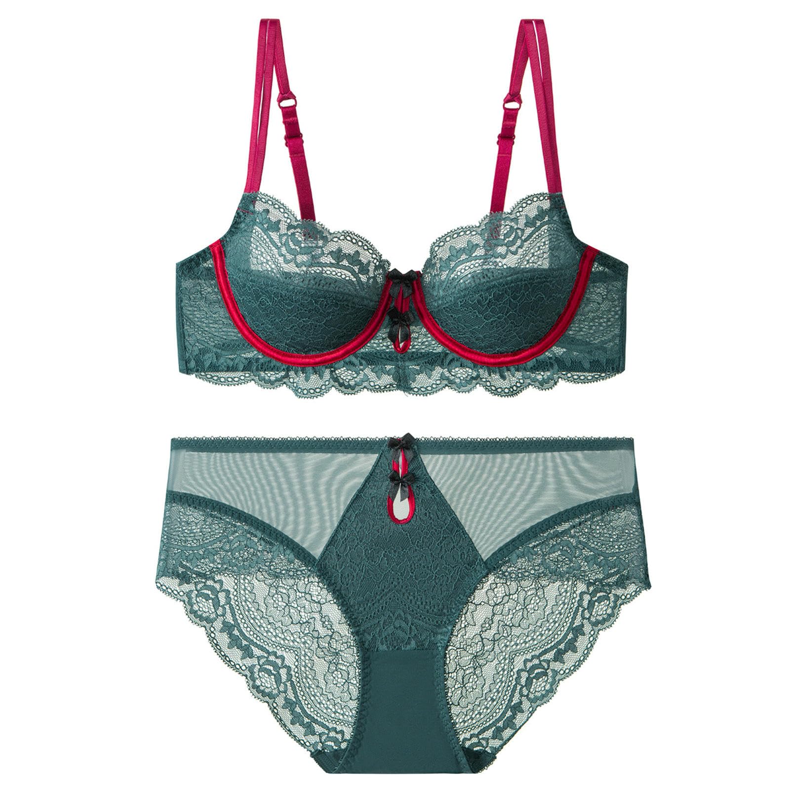 Sujetadores Bragas De Lencería Sexy Encaje Rojo para Mujer, Conjunto Sujetador Push-up Ultrafino Y Atractivo Pechos Grandes-Negro Atractivo-70b