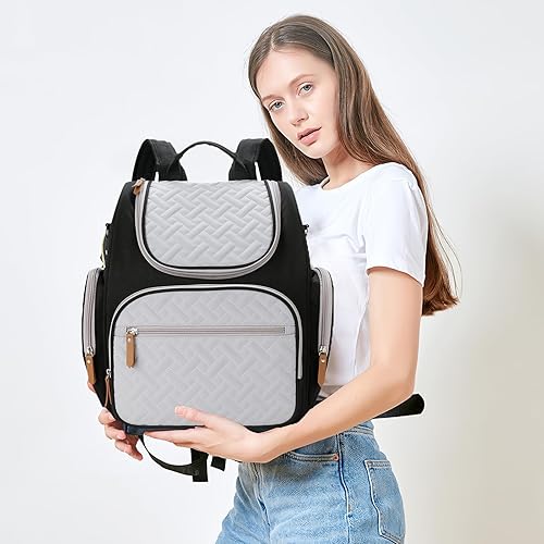Miniatura 2 de Bolsa de pañales impermeable con estilo mochila grande de viaje para cambiador de pañales con cambiador y correas para cochecito, Negro -