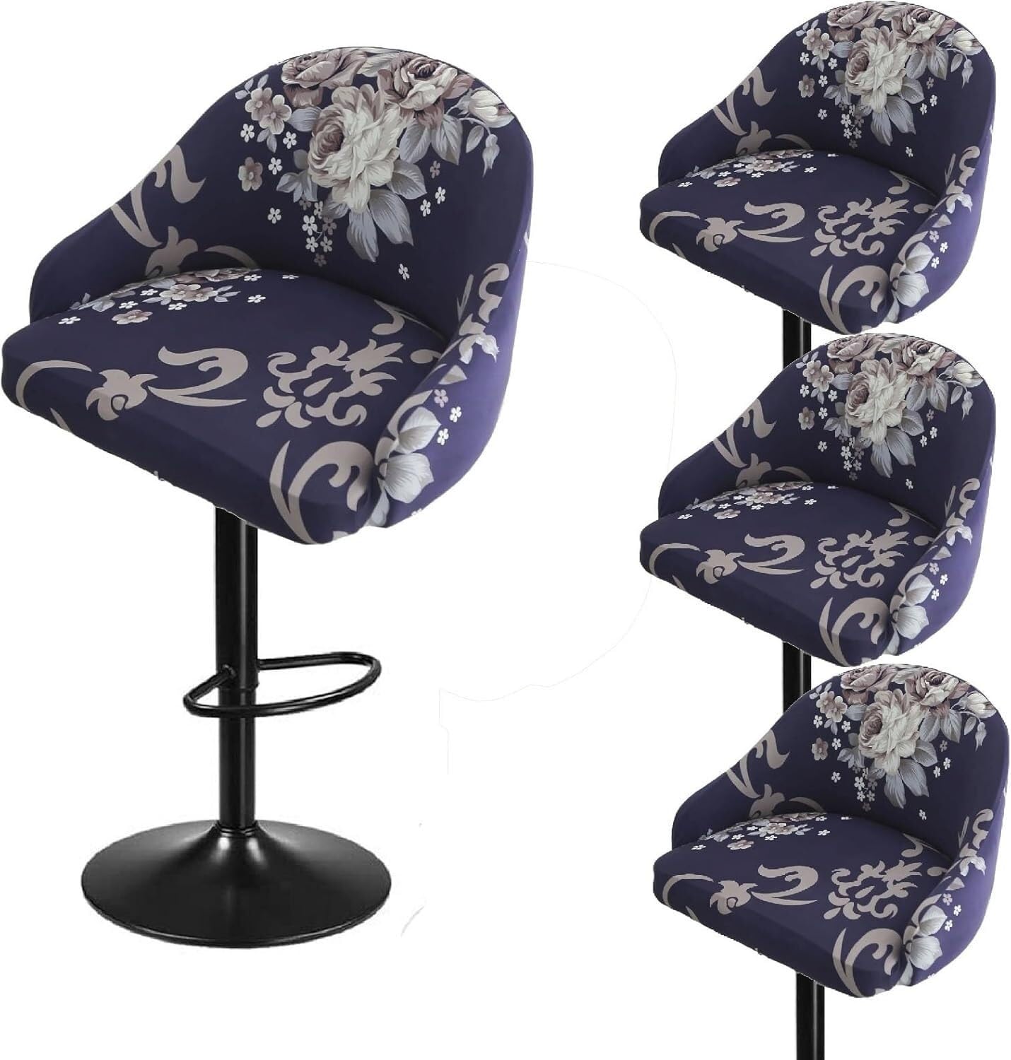 SDNAM Pub Bar Counter Stool Chair Covers with Back and Arms Set of 4/2/1 Stretch, Swivel Curved Kitchen Barstool Chair Cover Curved Back Bar Stool Slipcovers with Arms(H16,4PCS)