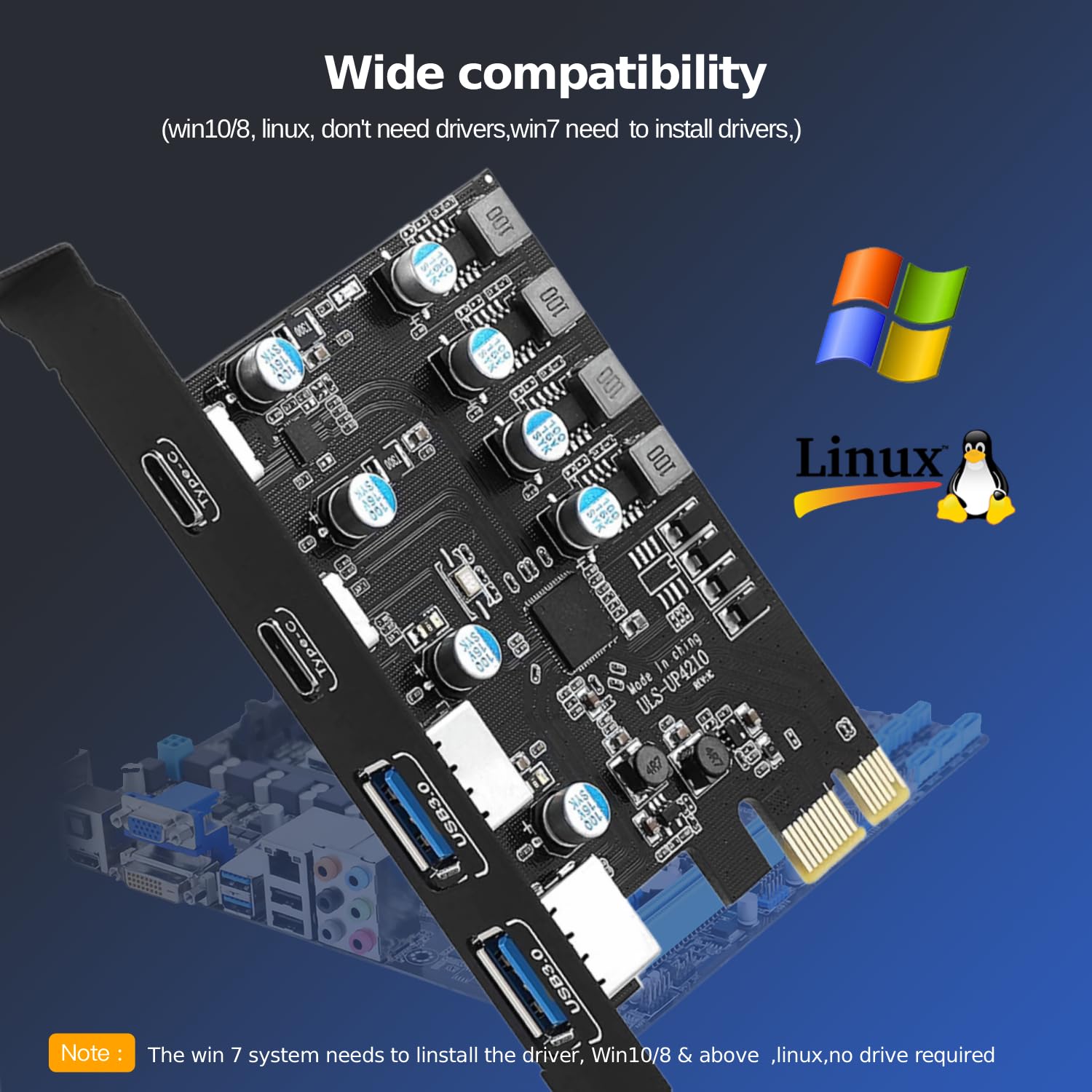 Carte d'extension USB 3.0 PCIe 4 Ports(2X Type C, 2X Type A), Carte Pci Express USB 3.0 5 Gbit/s pour PC de Bureau