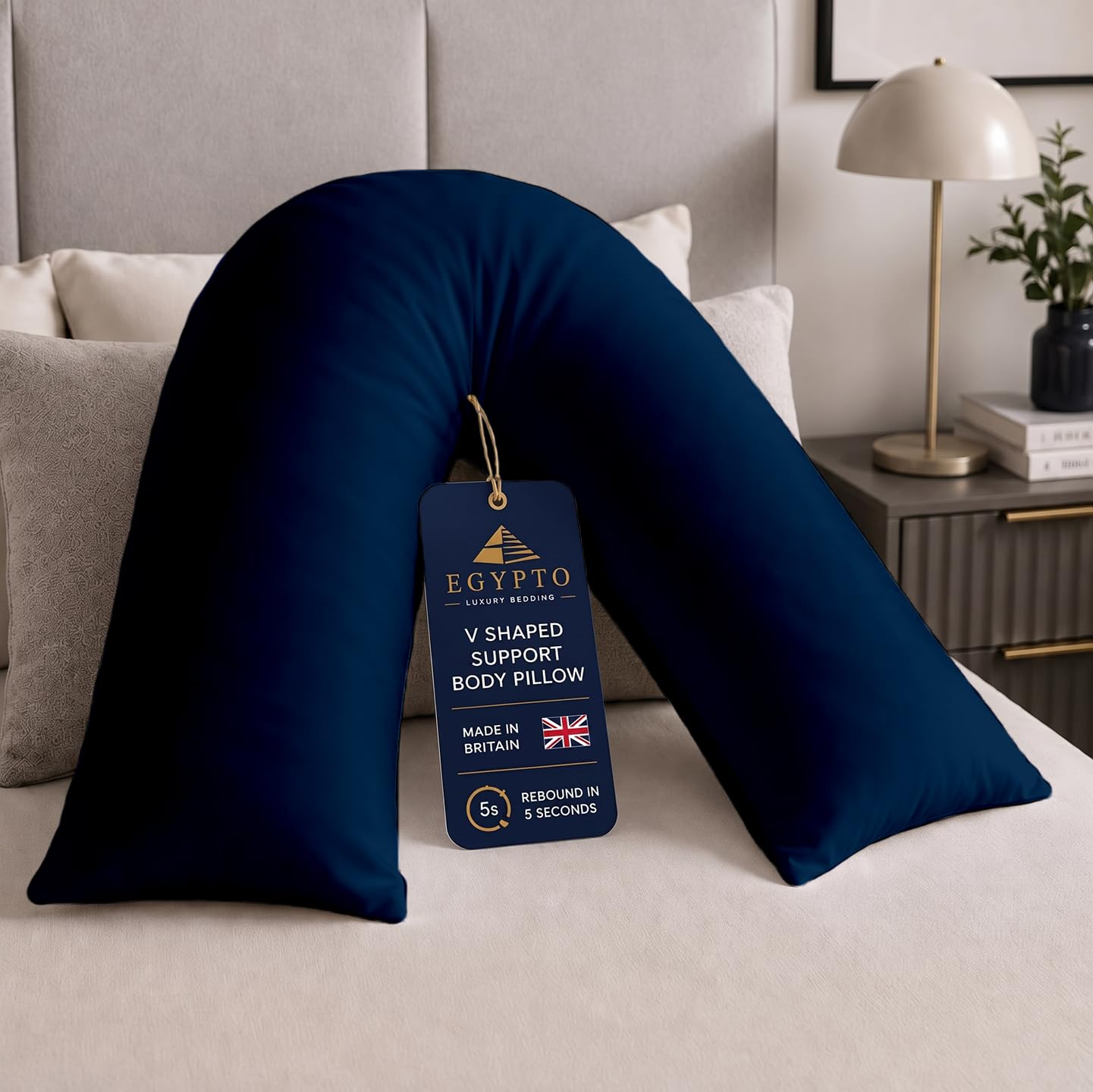 EGYPTO Orthopaedic V Pillow with Pillowcase | Anti-Allergy V Shaped Pillows for Neck & Back | Ideal for Pregnancy, Nursing & Recovery Triangle Pillow (Navy) — image 1