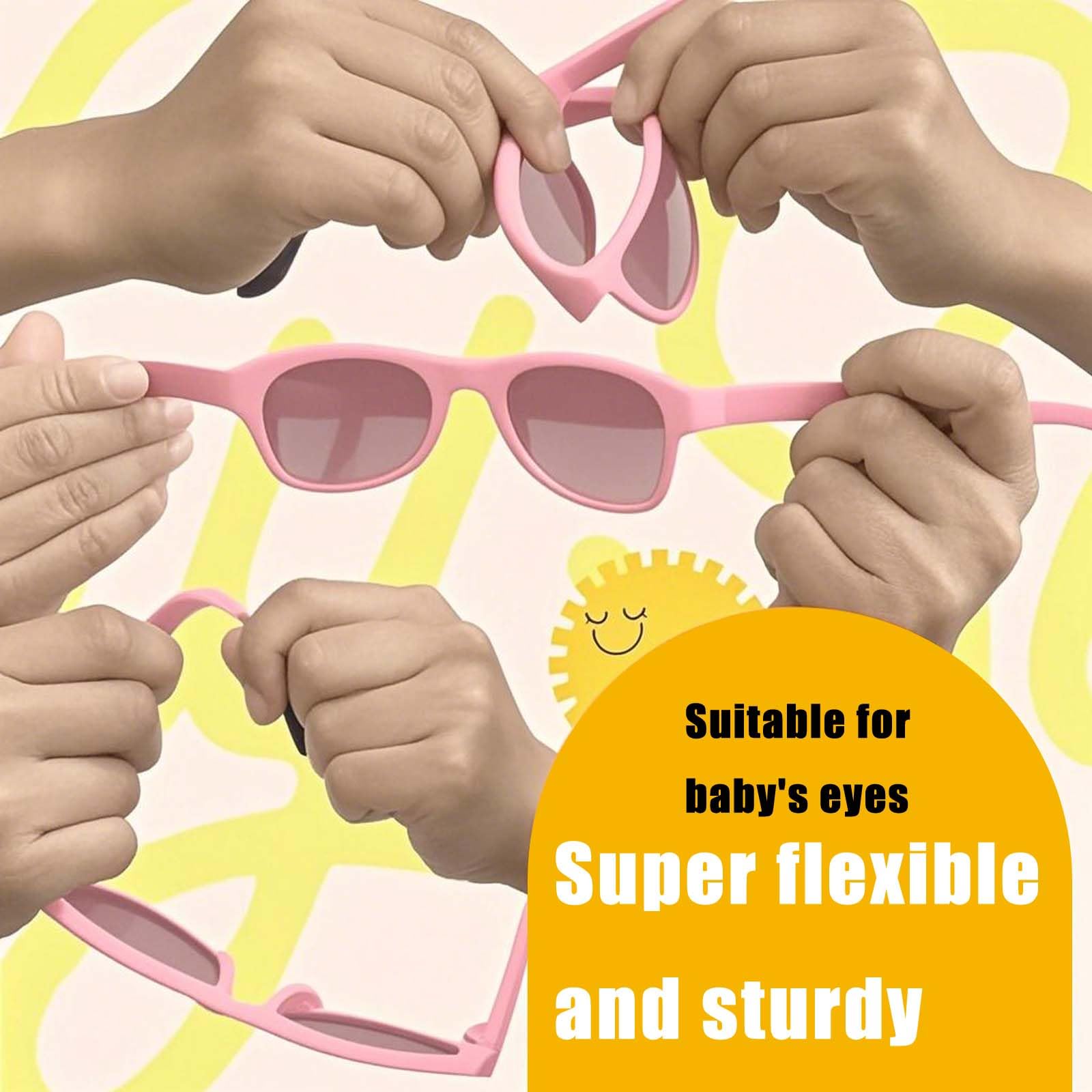 Baby Sonnenbrille UV400 Schutz, Weicher Rahmen mit Verstellbarem Band für Kinder 0-6 Monate, 6-12 Monate, 1-2 Jahre - Rosa Rahmen und Band
