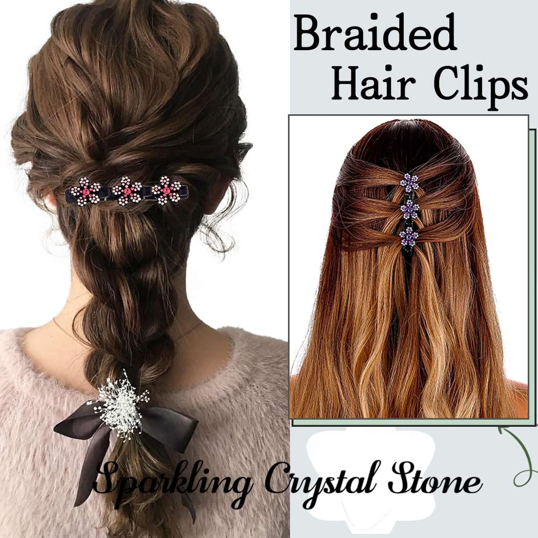 Sparkling Crystal Stone Rhinestone Braided Hair Clips for Women Duckbill Hair Clip Hair Accessories for Styling Sectioning 4Pcs - Image 5