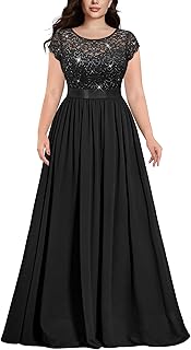 Women's Plus Size Sequin Floral Lace Formal Bridesmaid Party Flowy Maxi Dress