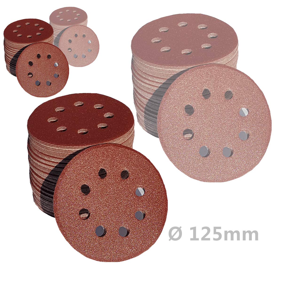 25 unidades de discos abrasivos de 125 mm de diámetro, con 8 orificios, grano P150, lijadora excéntrica, lijadora de cuello largo