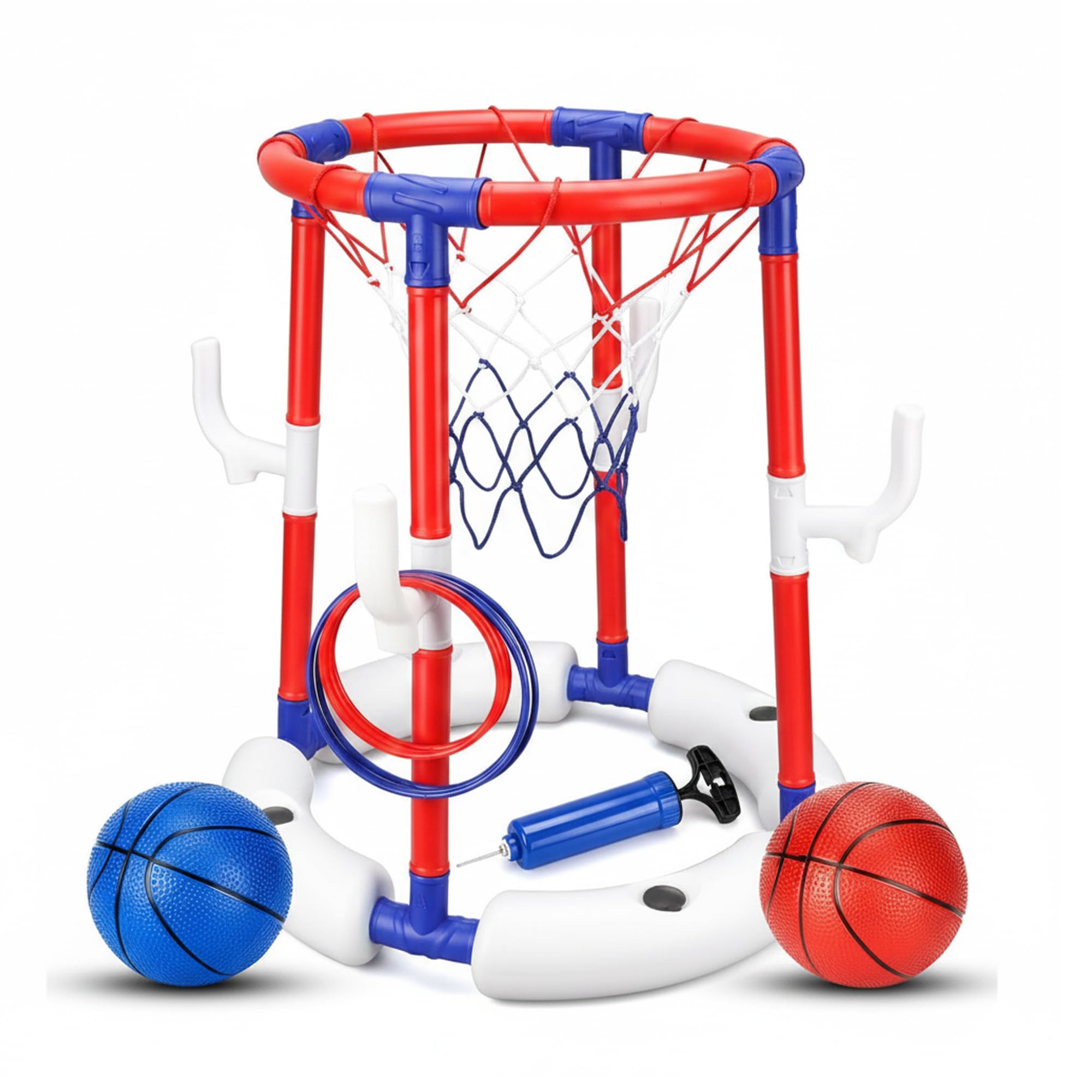 2 in 1 Floating Pool Basketball Hoop - Swimming Pool Toys, Shooting & Toss Game for Outdoor Indoor Water Camping Garden Play, Inflatable Toys for Kids Teenagers Adults for Summer Holiday Party, Red
