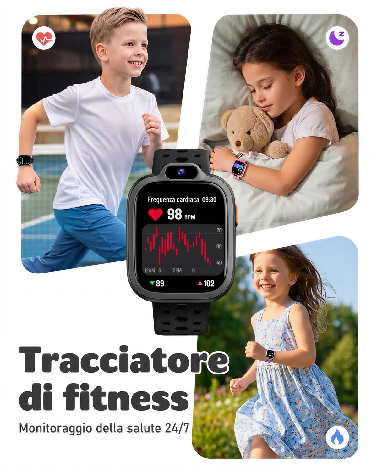 BIGGERFIVE Smartwatch Bambini Bambina 3-14，1,8" Fitness Tracker Orologio