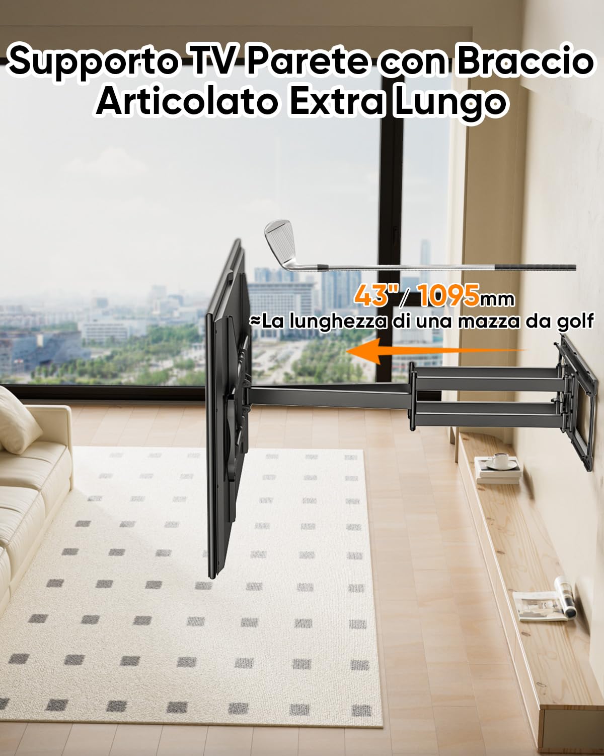 Supporto TV Parete da LED LCD 60 a 120 Pollici,Heavy-Duty XXL Staffa TV con Movimento Inclinabile ed Estendibile,Braccio TVs con Doppio Braccio Articolato Ultra Resistente 100kg VESA 900x600mm