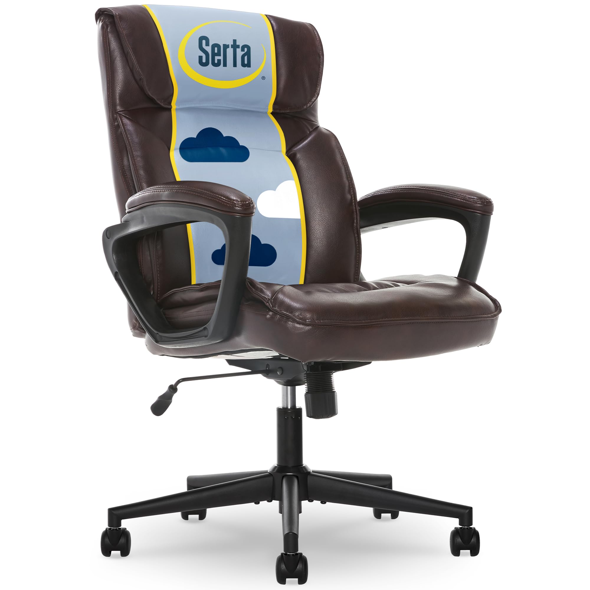 Serta® Hannah Executive Home Office Desk Chair, Ergonomic Mid-Back with Lumbar Support, Firm Seat Cushion, Layered Body Pillows, Padded Armrests,
