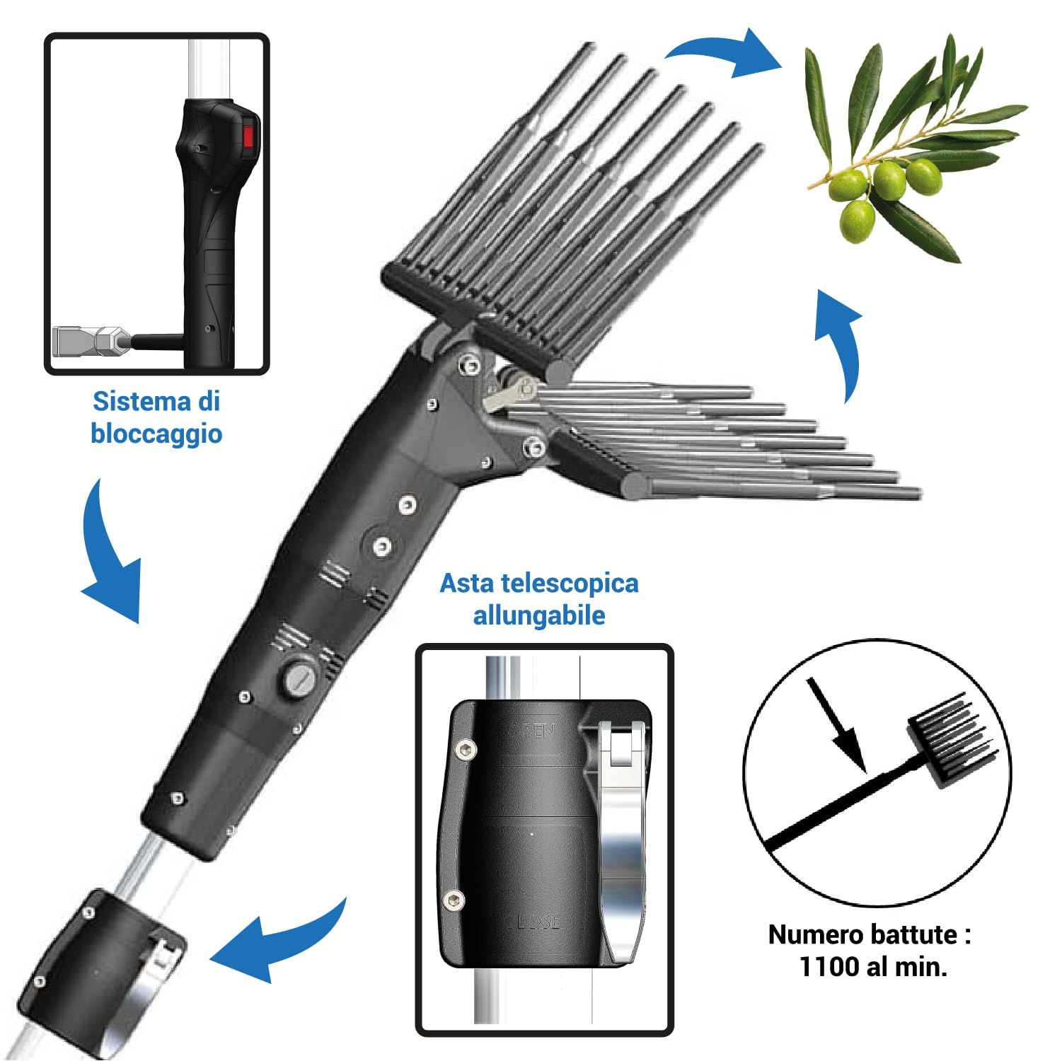 Crisalide® - Minelli OlivGreen A3 Scuotitore Raccogli Olive Abbacchiatore Scuotiolive a Batteria - Nero