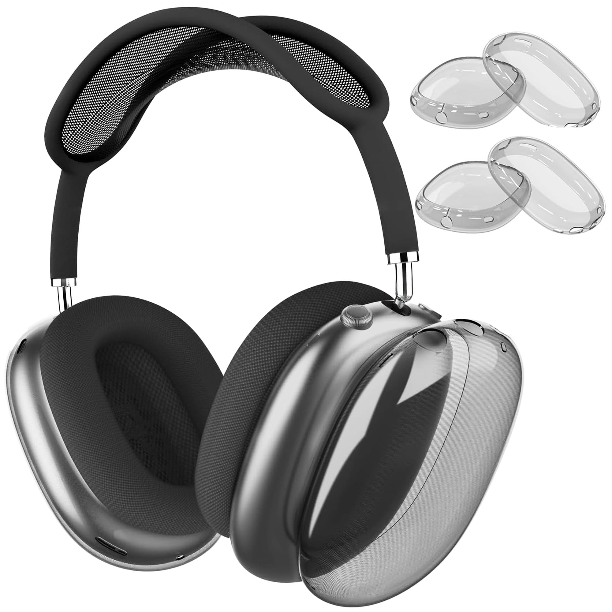 for AirPod Max Case Cover, Anti-Scratch Ear Pad Case CoverEar Cups Cover Clear Soft TPU Skin Anti-Scratch,Transparent Accessories Ultra Protective Cover for Apple AirPods Max,Transparent Black