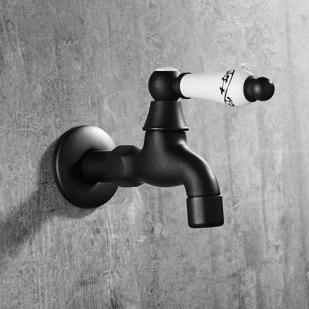 Taps, Wall Mounted Brass Cold Water Tap Bathroom Basin Faucet Mop Pool Washing Hands Taps, Oil Rubbed Bronze(Long)