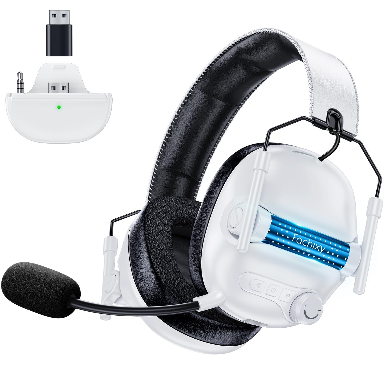 Fachixy FC400 Gaming Headset Wireless Für Xbox Series X|S|One, PC, PS5, PS4, Switch, 2.4GHz & Bluetooth 5.4 Headset Kabellos mit Mikrofon, Geringe Latenz Noise Cancelling, Faltbar, 50H Akkulaufzeit