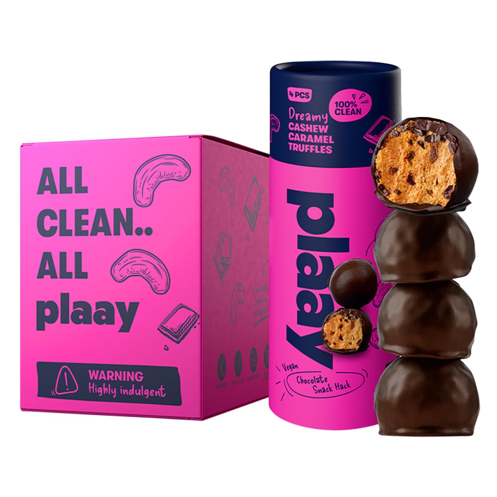 Plaay Cashew Caramel Chocolate Truffles – keto dark chocolate snack, vegan indulgence with craveable cashews, bold flavor, and clean ingredients –10 x 60g