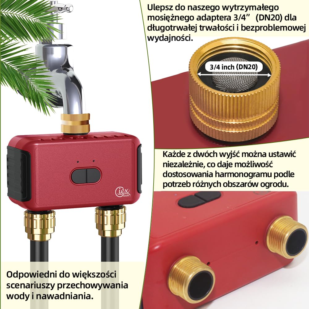 GIEX Timer di irrigazione WiFi a 2 zone, centralina intelligente per tubi da giardino, compatibile con le app TUYA e Smart Life