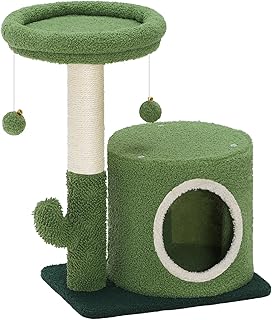 HOOBRO Cactus Cat Tree, Small Cat Tower for Indoor Cats, Cute Cat Tree for Kittens Under 8 LB, Green Cat Condo with Cat Scratching Post, Cat House with Dangling Bell Balls, Spring Green JJ31CT03