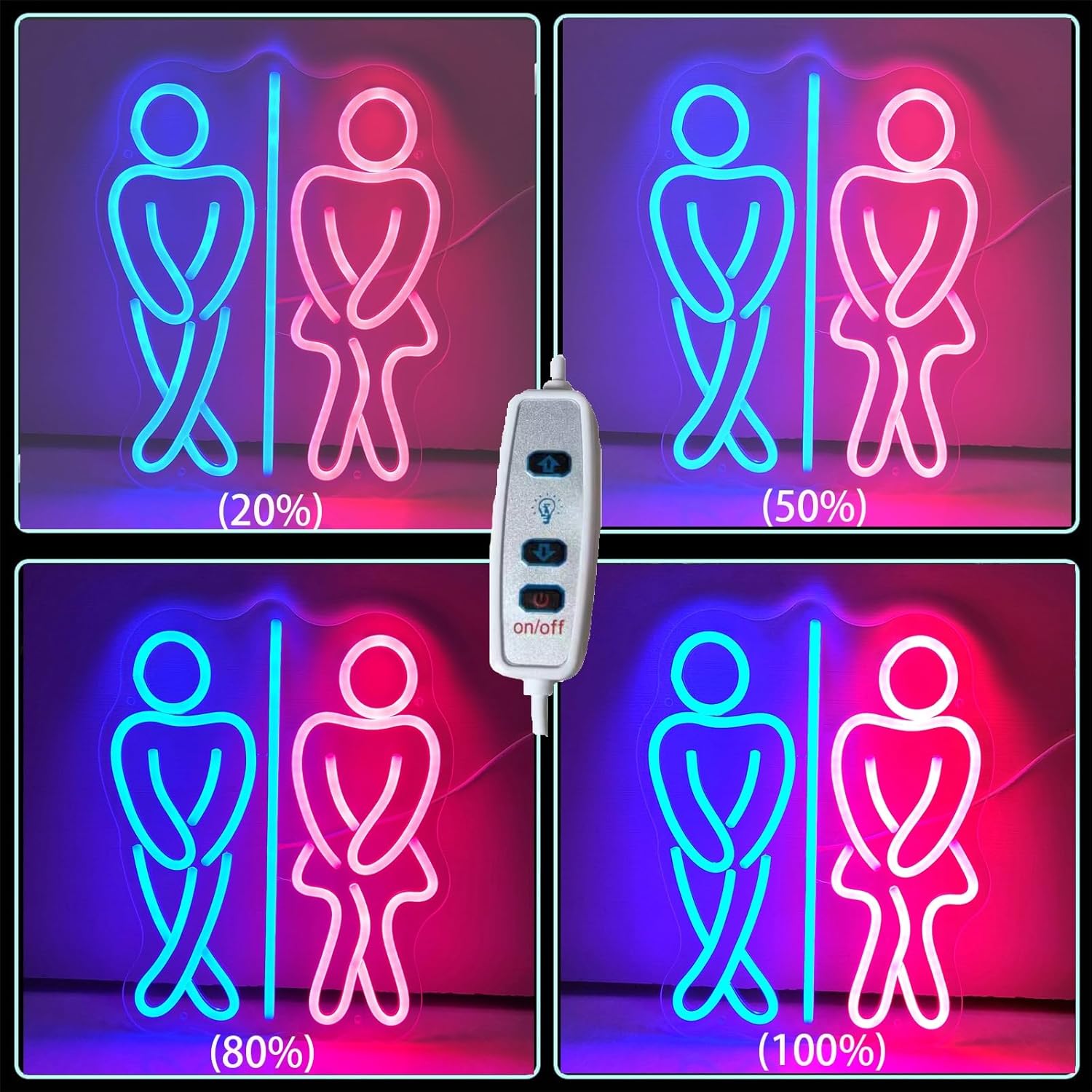 Toilet Neon Sign, Unisex Restroom LED Neon Lights with 10-Level Dimmer Switch, USB Powered Washroom Wall Decor Signs,Male Left,40x32cm