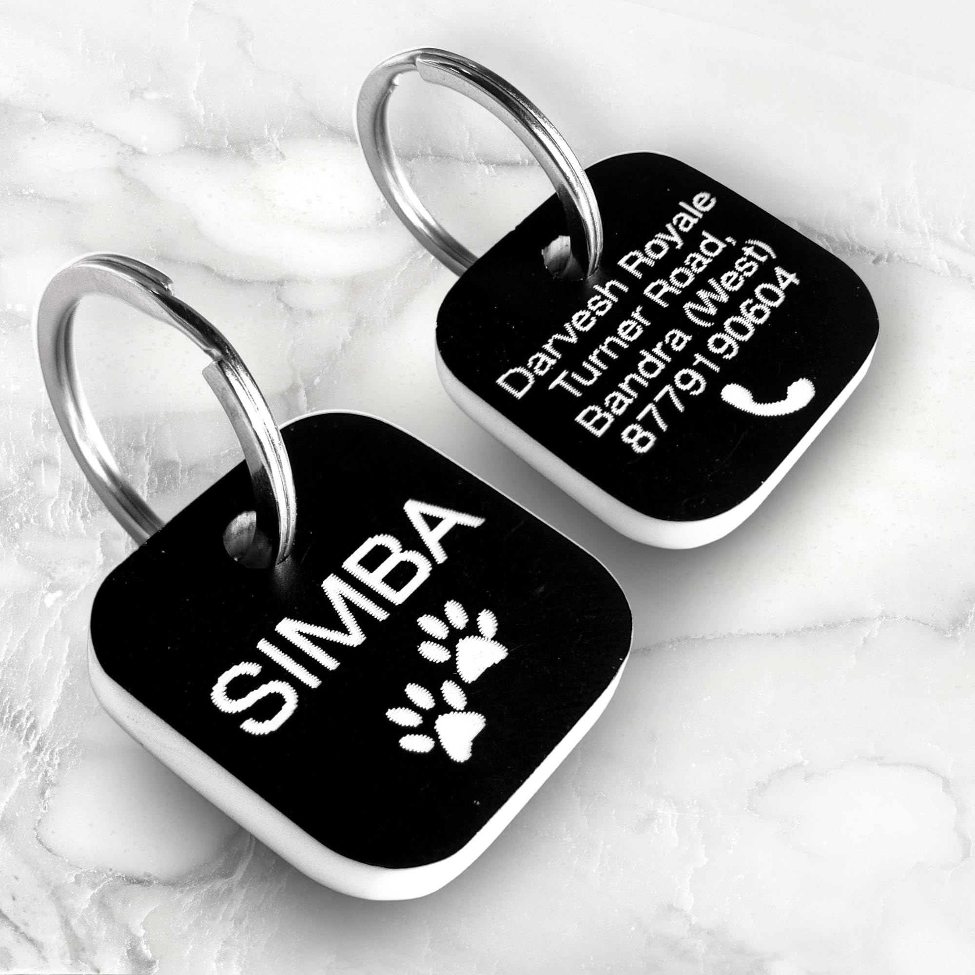 PALLY Pets' Products Acrylic Plastic Customized Cat Name Tag for Pet ID Engraved, Water-Proof and Rust-Proof (3cm Square)