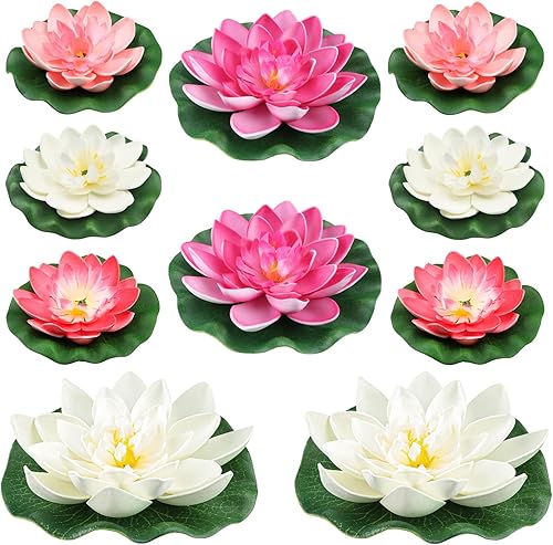 QUOZUO 10 flores flotantes de espuma artificial de loto de 3 tamaños con almohadilla de lirio de agua, adornos para el hogar, jardĂn, estanque, QUOZUO 10 flores flotantes de espuma artificial de loto de 3 tamaños con almohadilla de lirio de agua, adornos para el hogar, jardĂn, estanque,
