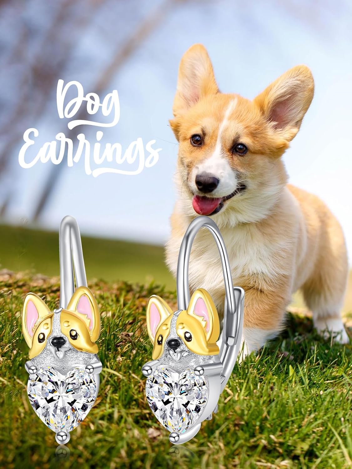 KINGWHYTE Bat/Axolotl/Corgi Earrings 925 Sterling Silver Animal Leverback Earring Hypoallergenic Birthday Valentines Jewelry Gifts for Women