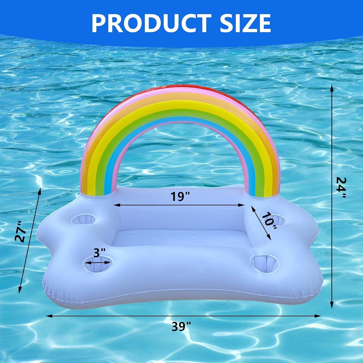 Aufblasbarer Regenbogen-Wolken-Getränkehalter mit Lichtern, solarbetriebene schwimmende Pool-Servierbar