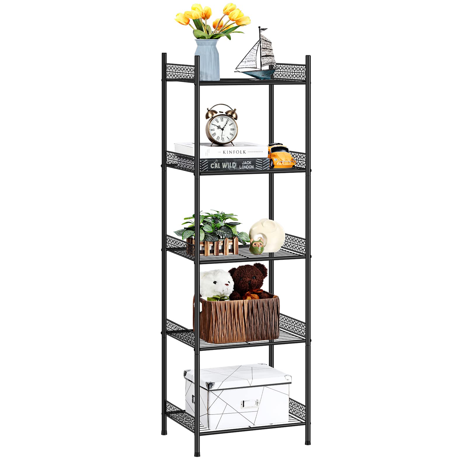 Photo 1 of **PARTS ONL;Y** KANEODOT 5-Tier Storage Shelf Wire Bathroom Organizers, Heavy Duty Shelving Unit for Pantry Kitchen Bathroom Laundry Room Garage, Organization Home Corner Rack, Black