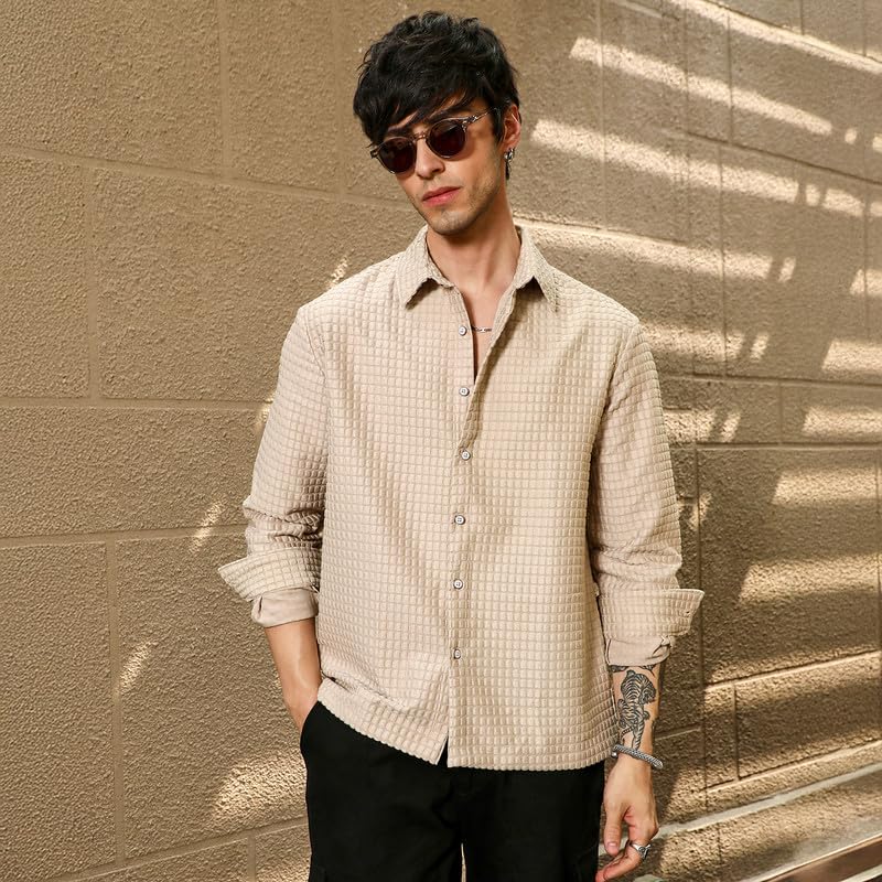 Image of CAHOOT Men's Oversized Shirt Casual Wear | Lapel Collar | Long Sleeve | Button Closure | Oversized Shirt Crafted with Comfort Fit for Everyday Wear