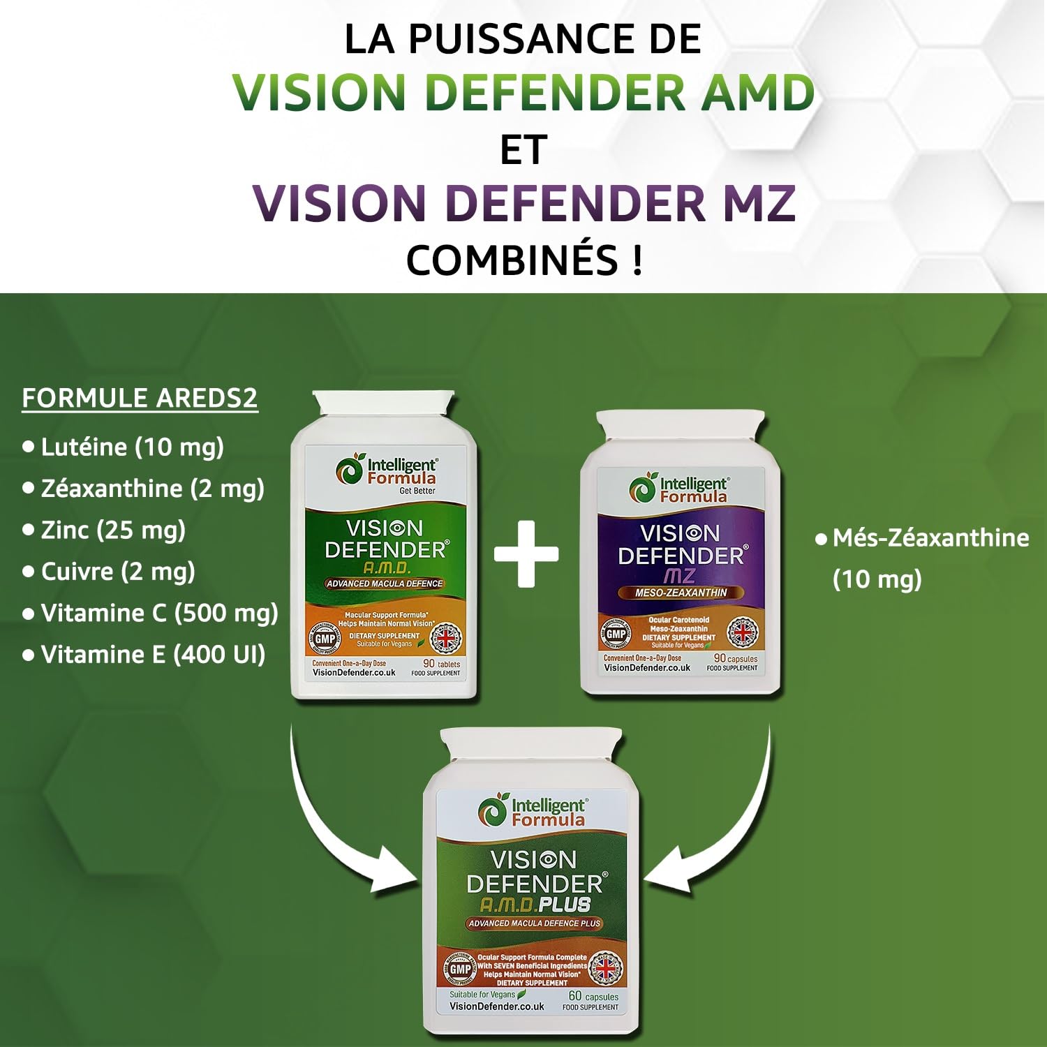 Vision Defender Plus Complément Alimentaire pour les Yeux – Formule AREDS2 Améliorée avec Més-Zéaxanthine – 7 Nutriments Essentiels (Lutéine, Zéaxanthine, Vitamines C & E, Zinc, Cuivre) – 60 Gélules