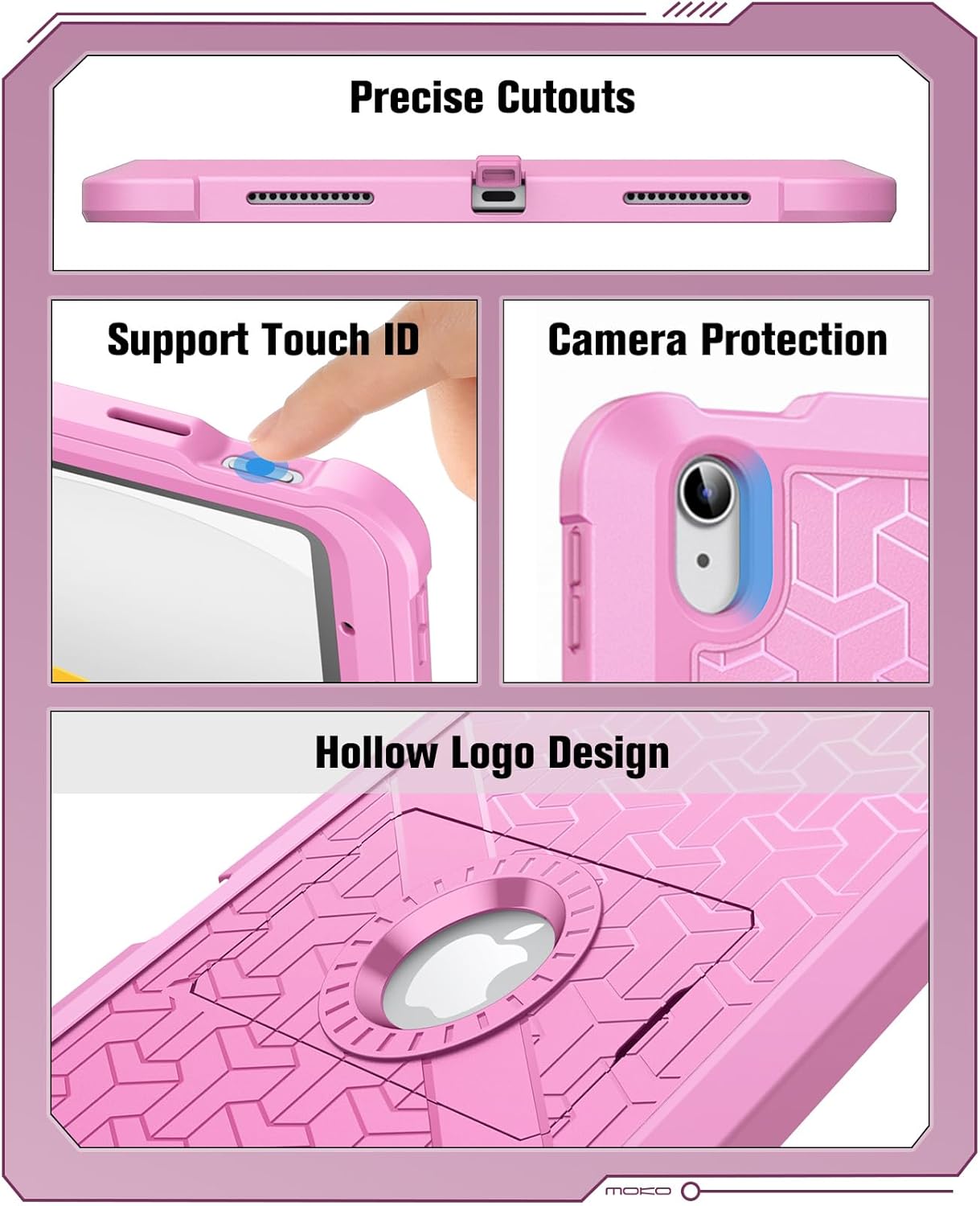 MoKo for iPad (A16) 11th/10th Generation Case 2025/2022, Heavy Duty Shockproof Dual Layer Full Body Protective Cover, Built-in Screen Protector and Kickstand for iPad 11/10.9 Inch, Flowers Pink - Image 7